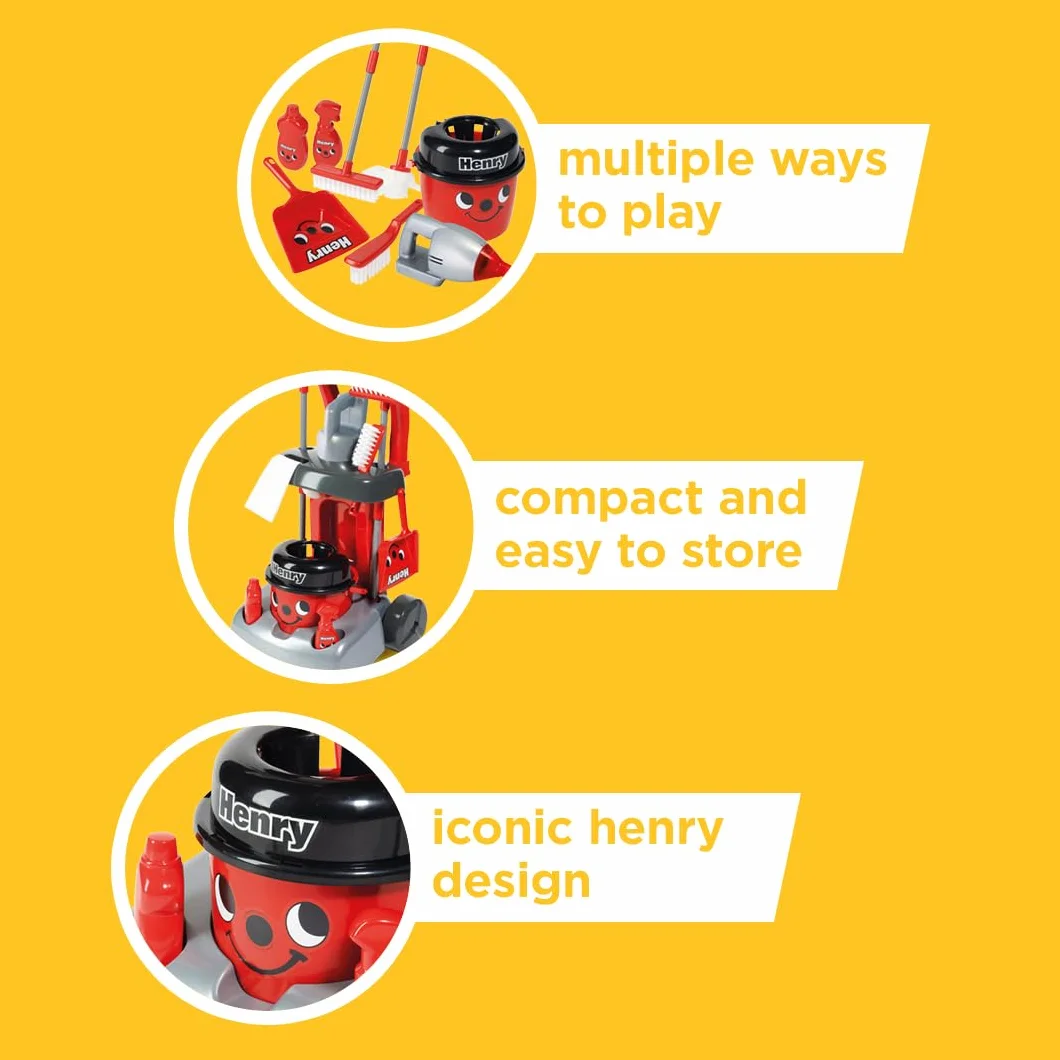 Casdon Henry Deluxe Cleaning Trolley, Realistic Toy Cleaning Trolley For Children Aged 3+, Includes Several Tools For Thorough Cleaning Days!