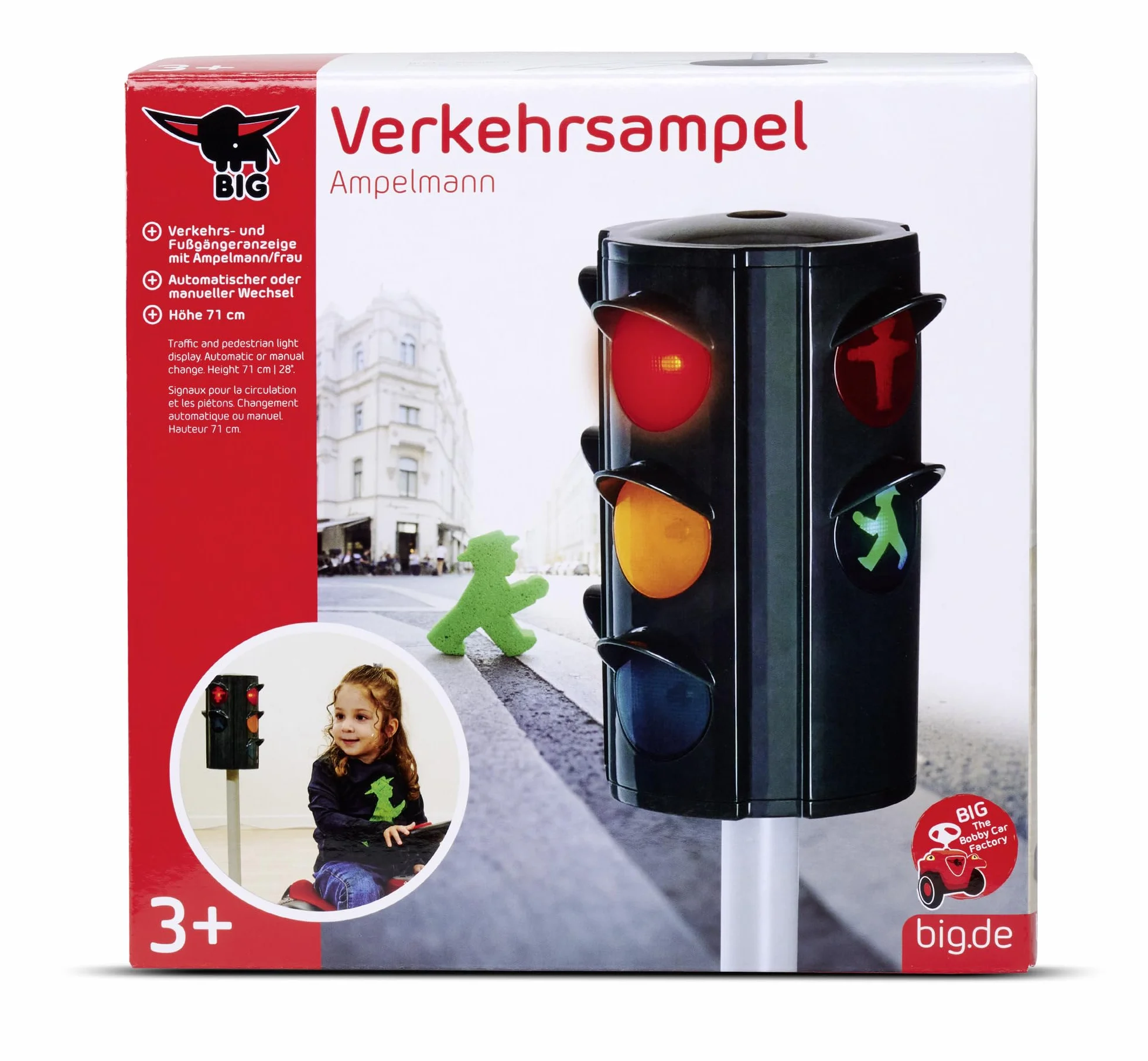 Big ampelmann drogowy (71 cm) – duża zabawka świetlna dla dzieci od 3 lat ze światłem i kultowym sygnalizacją świetlną, z 4 stronami do zabawy wewnątrz i na zewnątrz