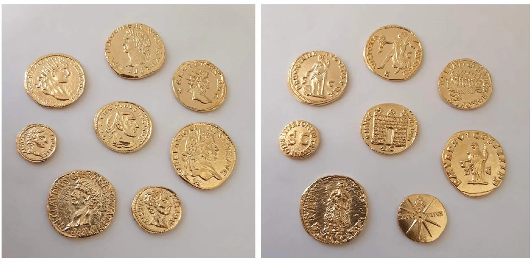 Rzymskie monety cesarskie reprodukcja antycznych monet rzymskich pozłacany metal zestaw 8 cesarzy Stary Rzym