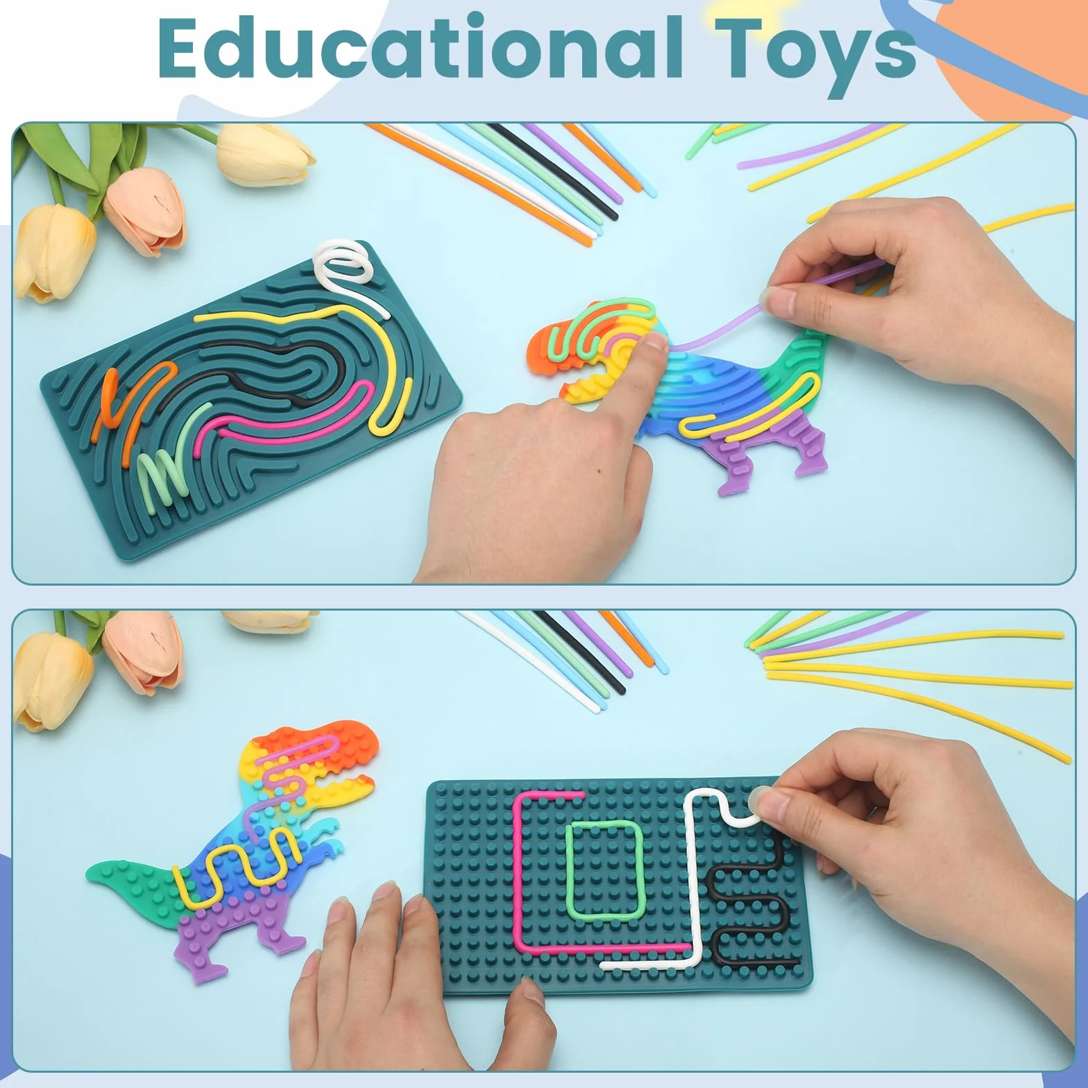 2 sztuki zabawek sensorycznych, silikonowa dwustronna zabawka autystyczna, sensory play z 31 silikonowymi sznurkami, zabawki sensoryczne z torbą podróżną, dla dzieci do redukcji stresu