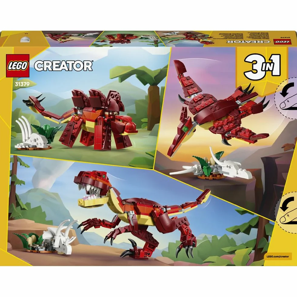 LEGO Creator 3 w 1 Groźny dinozaur, trzy opcje budowania: welociraptor, stegozaur lub pterozaur, zabawka konstrukcyjna dla chłopca i dziewczynki, prezent dla dzieci w wieku od 8 lat 31379