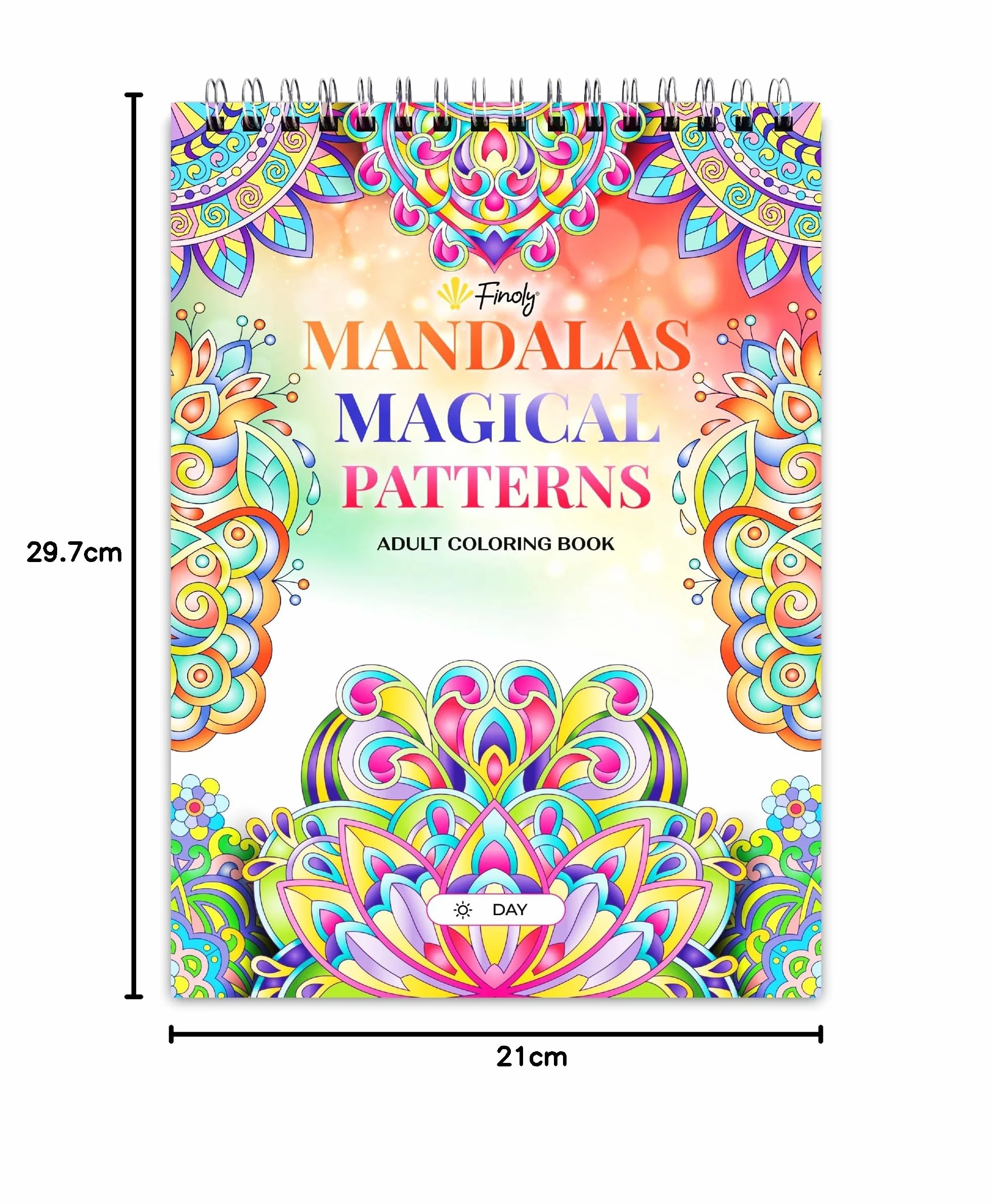 Finoly Kolorowanki z mandalą dla dorosłych w formacie A4, kolorowanki dla dorosłych dla kobiet i mężczyzn, relaks mandali, ulga w stresie, oprawa spiralna (dzień)