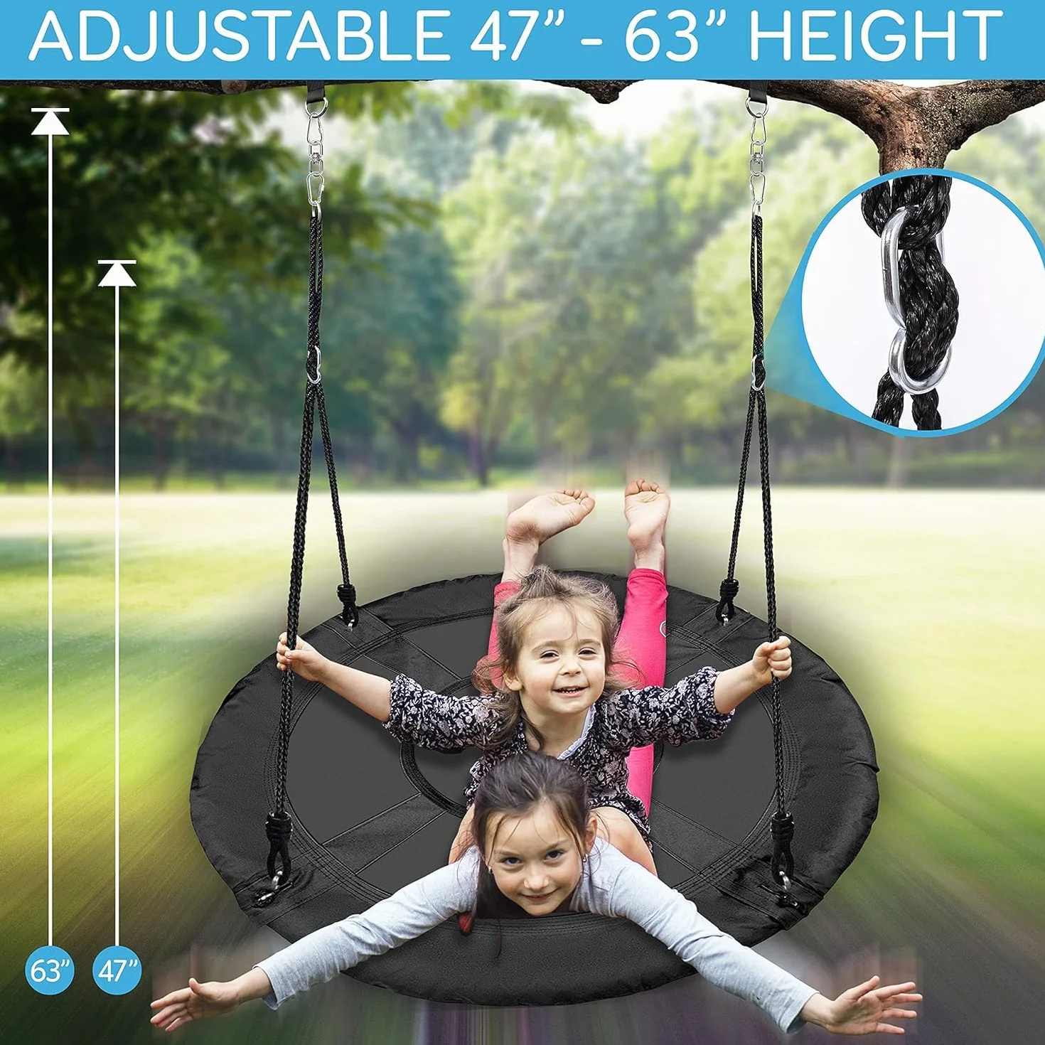 SereneLife 40" Saucer Swing - Outdoor Swing Set with Universal Hanging Kit, Swinging Seat Spinner with Pillow & Carry Bag, Weatherproof, Water-Resistant, Supports Up to 700 lbs, Black