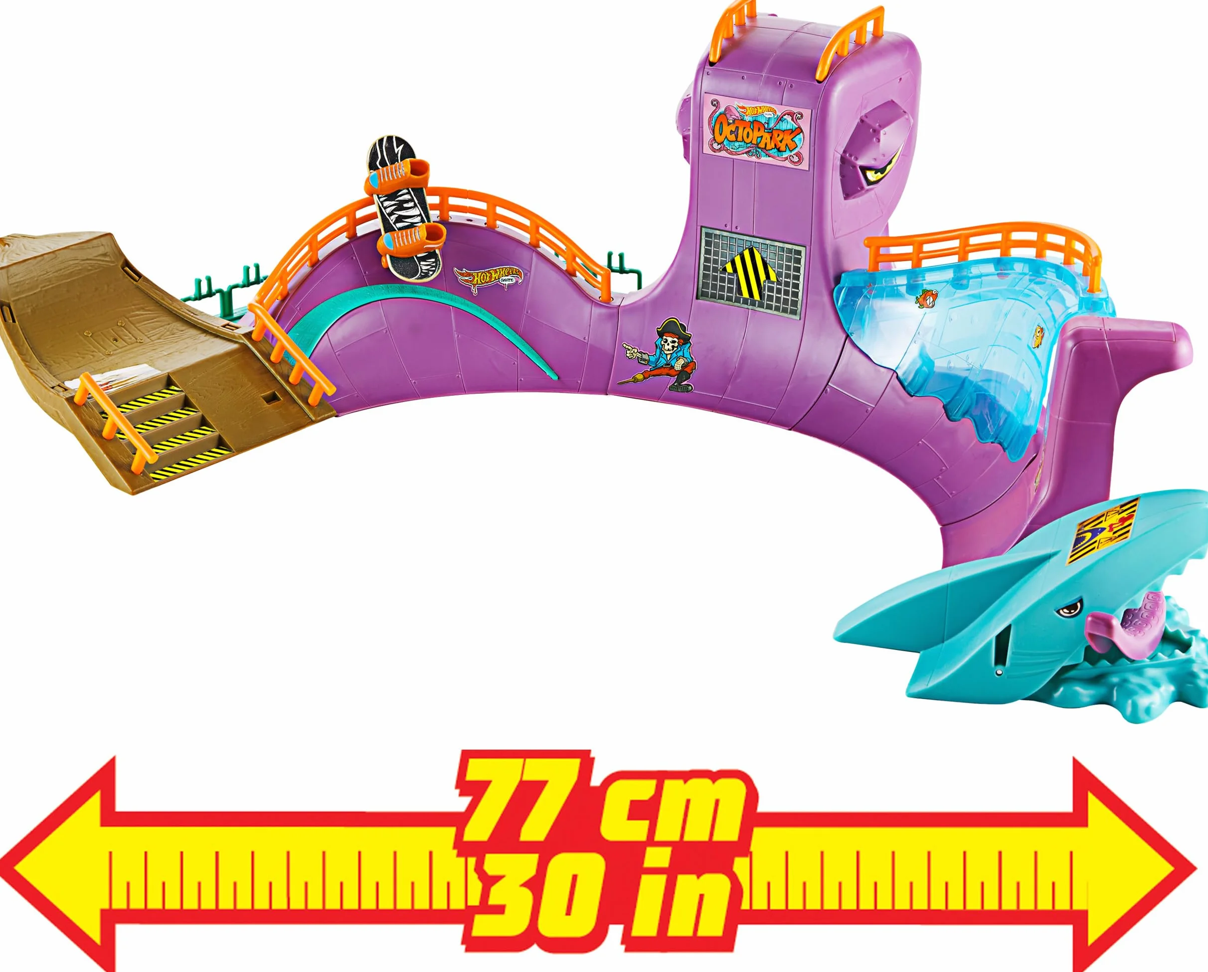 Hot Wheels Skate Skatepark ośmiornicy Duży zestaw z wyjątkową deskorolką do jazdy palcami i parą zdejmowanych butów deskorolkowych, miejsce do przechowywania deskorolek i butów, HMK01