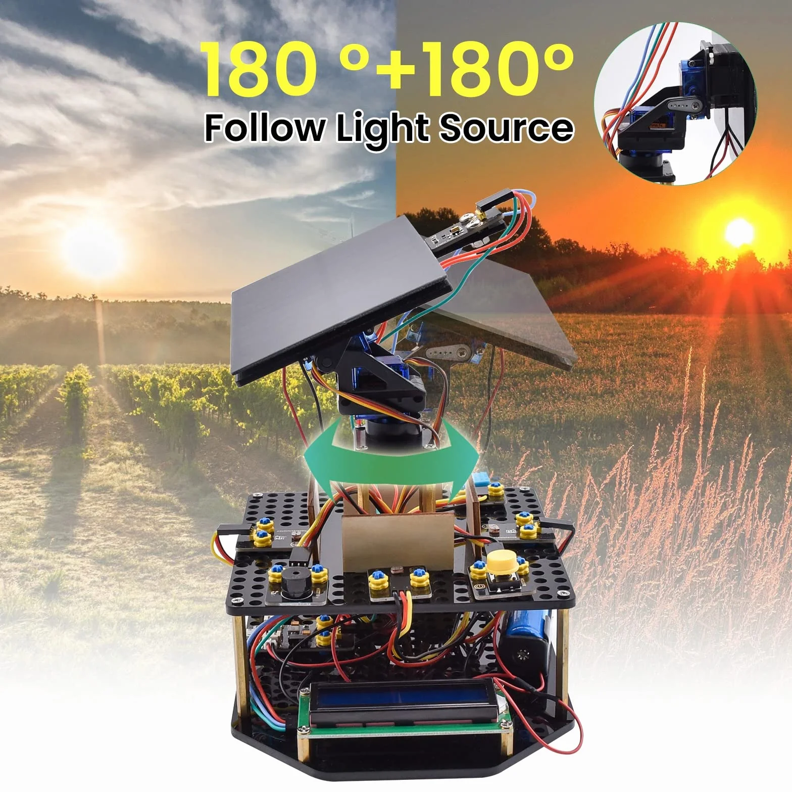 KEYESTUDIO Zestaw do śledzenia solarnego DIY do Arduino UNO IDE, czujnik temperatury i wilgotności powietrza, BH1750 czujnik światła itp. Edukacyjny prezent dla nastolatków i dorosłych