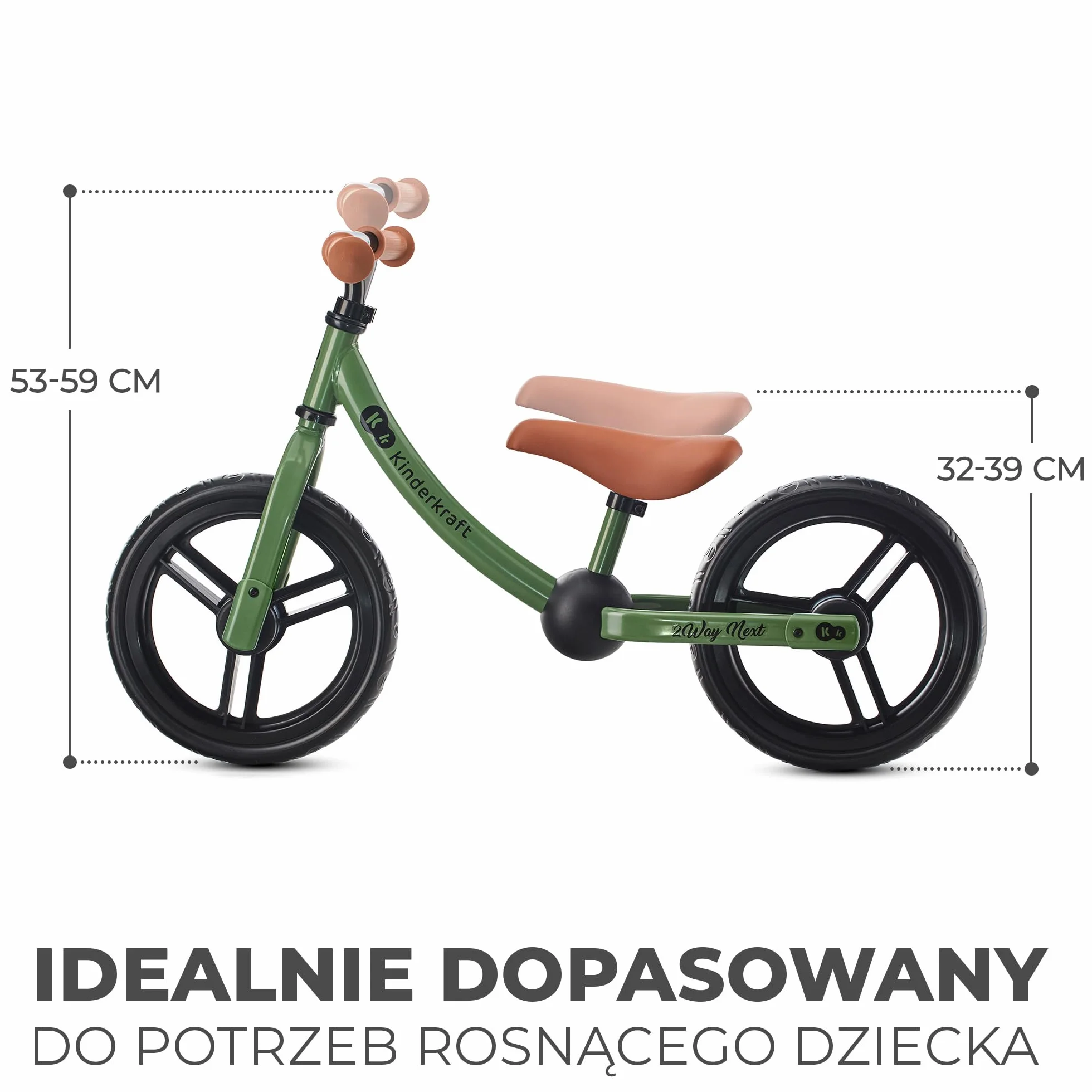 kk Kinderkraft 2WAY NEXT rowerek biegowy od 3 lat, lekki rower do nauki chodzenia, rower dziecięcy, koła 12", regulacja wysokości siodełka i kierownicy, łatwy montaż, ograniczone uderzenie kierownicy,