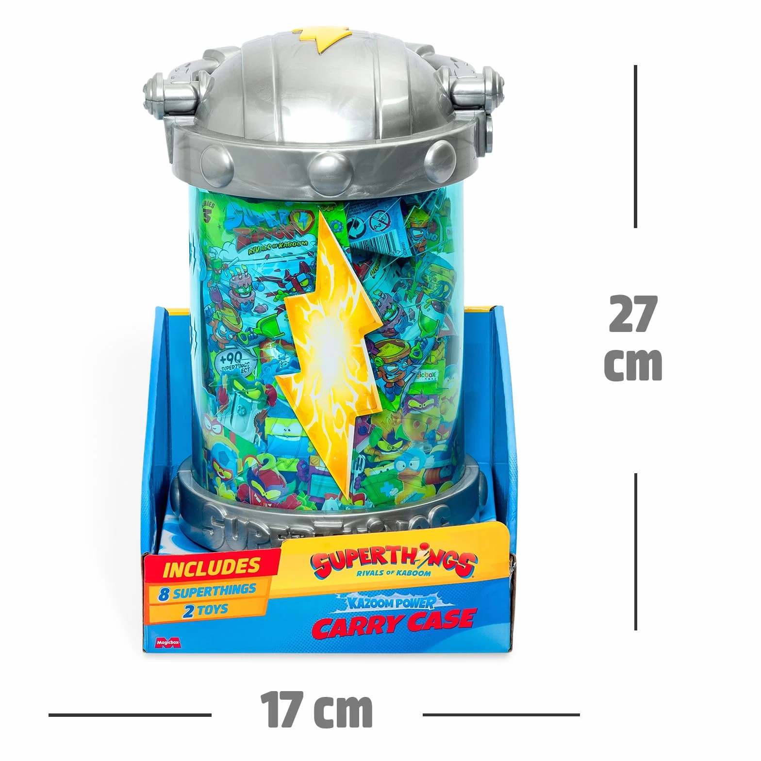 SUPERTHINGS KAZOOM Power - Carry Case. Kapsuła w kształcie Kazoom do transportu i przechowywania Twoich superthingów, w zestawie 1 etui na zakupy, 8 figurek niespodzianek, 1 Hideout i 1 Megaet