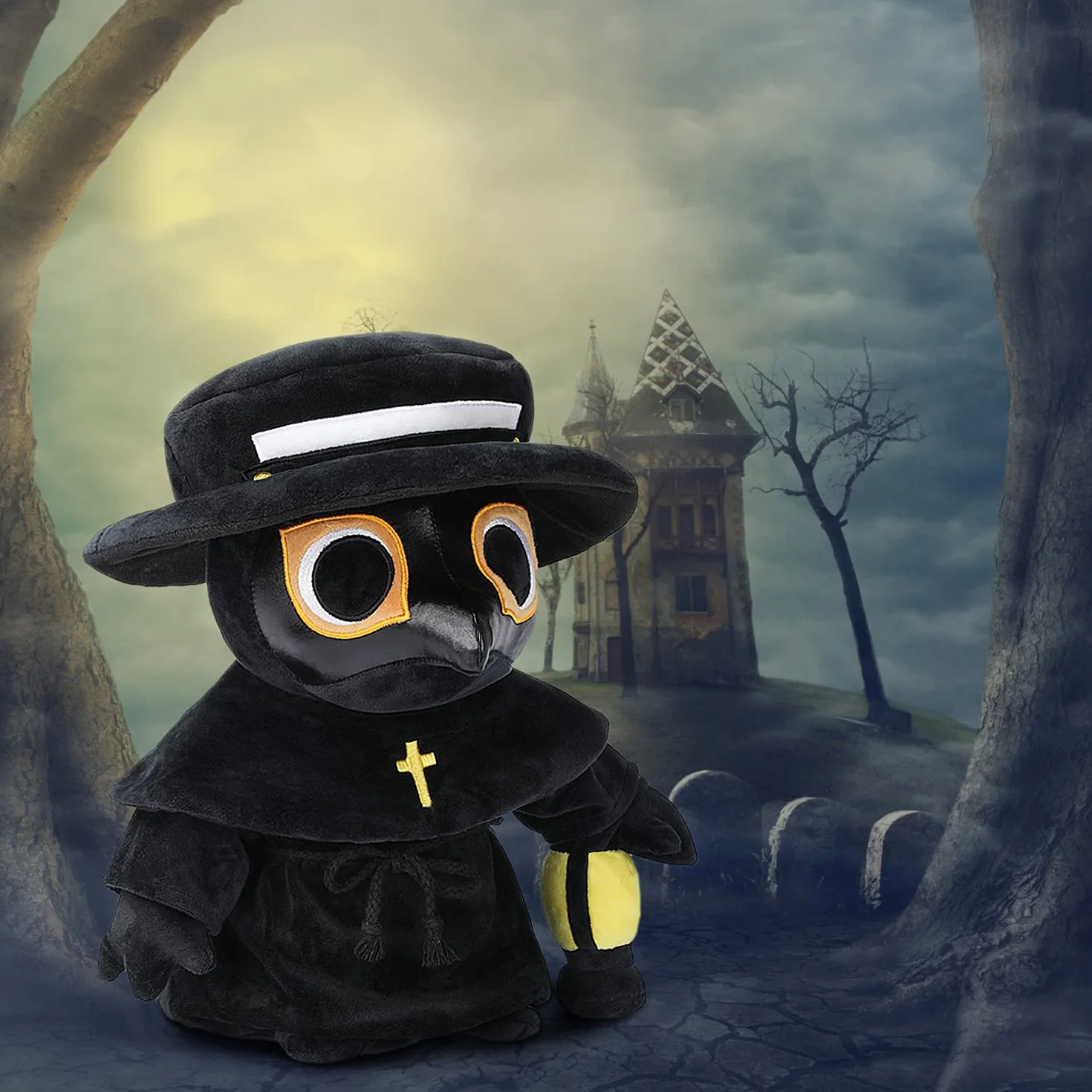 Plague Doctor pluszowa zabawka, upiorna urocza wypchana pluszowa poduszka, lalka, miękka, puszysta poduszka do przytulania, prezent dla dzieci i dorosłych (21321)