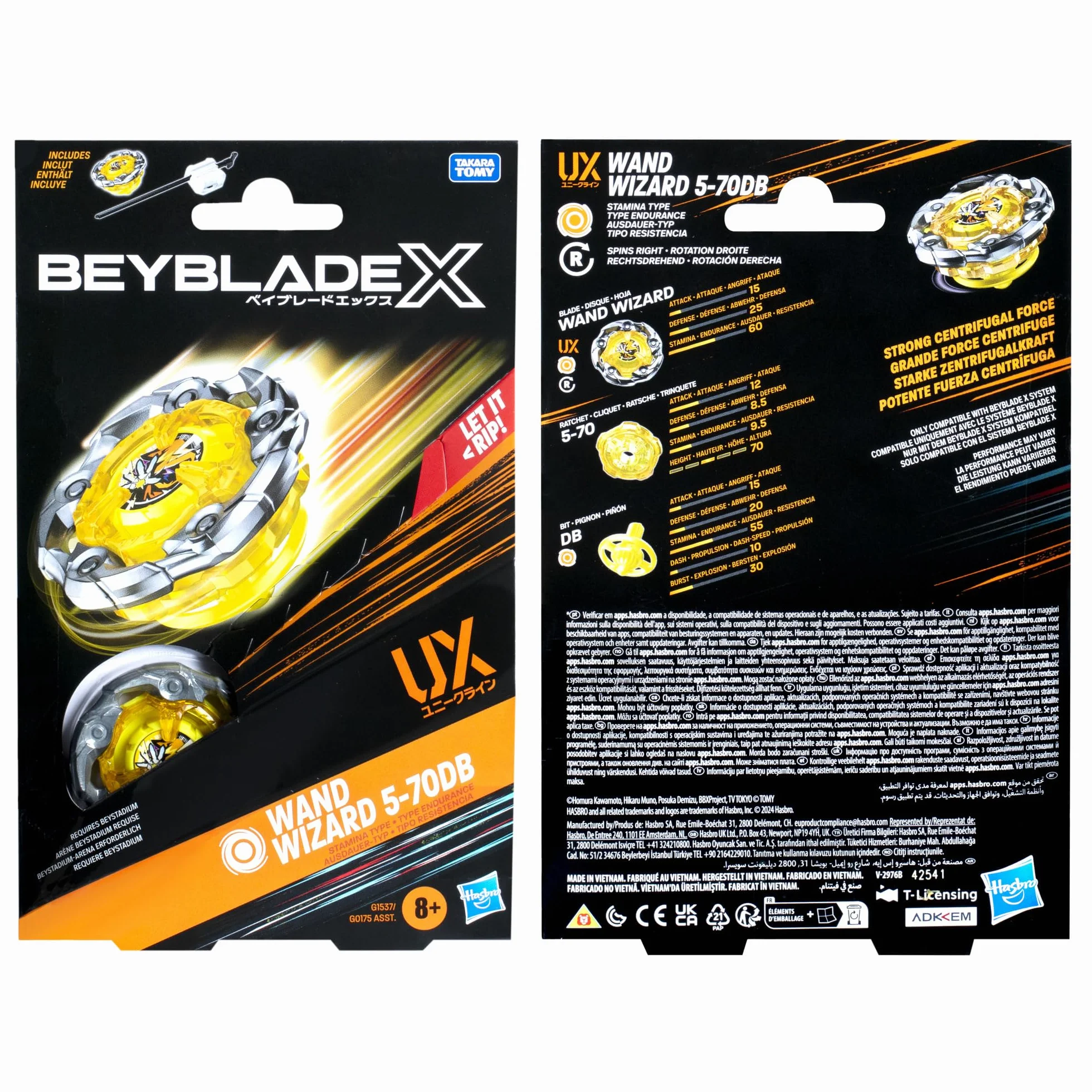 Pakiet startowy Beyblade X Wand Wizard 5-70DB UX, bączek i wyrzutnia