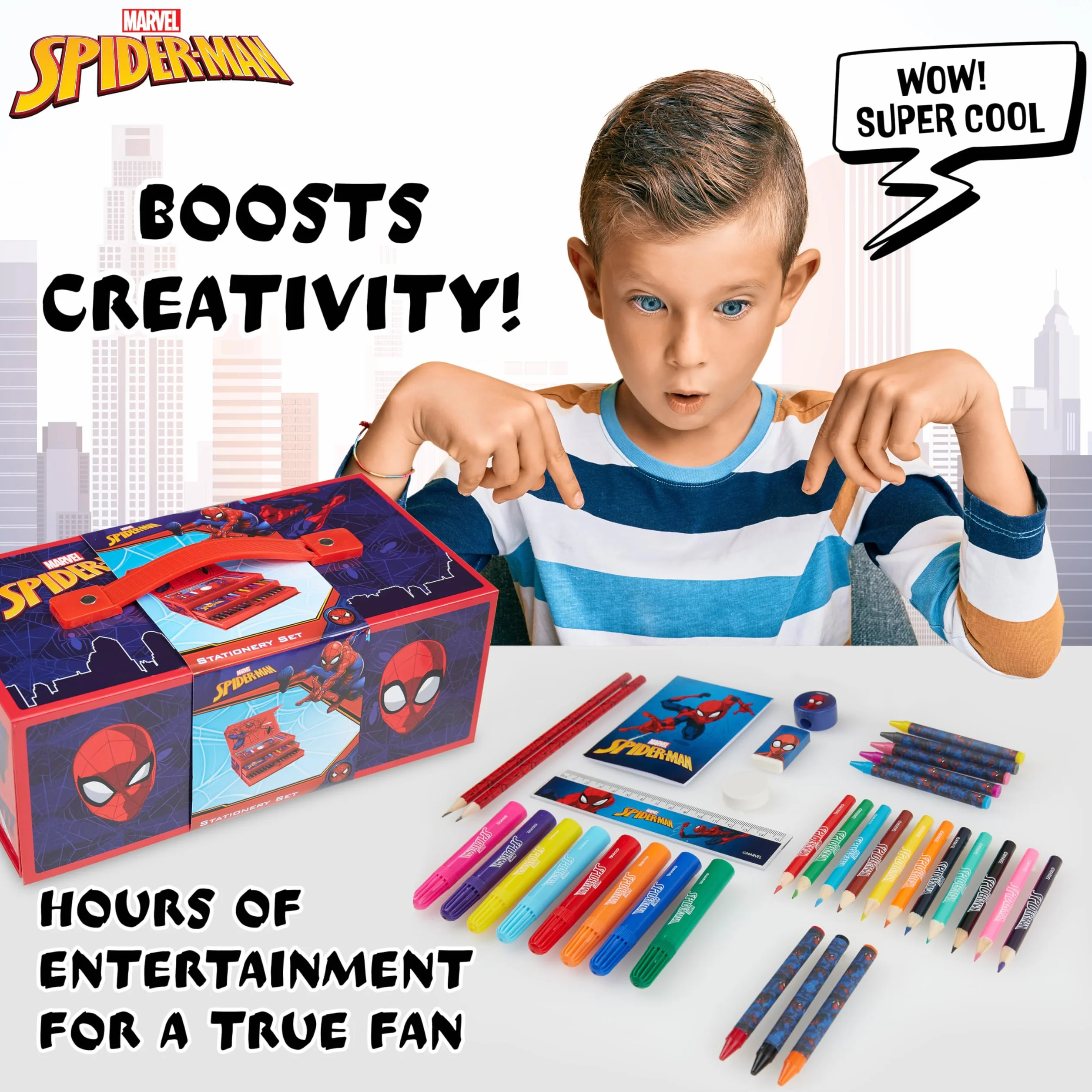 Marvel Spiderman zestaw artystyczny dla dzieci, materiały artystyczne, farby, długopisy, kredki, kredki, futerał, sztuka i rzemiosło