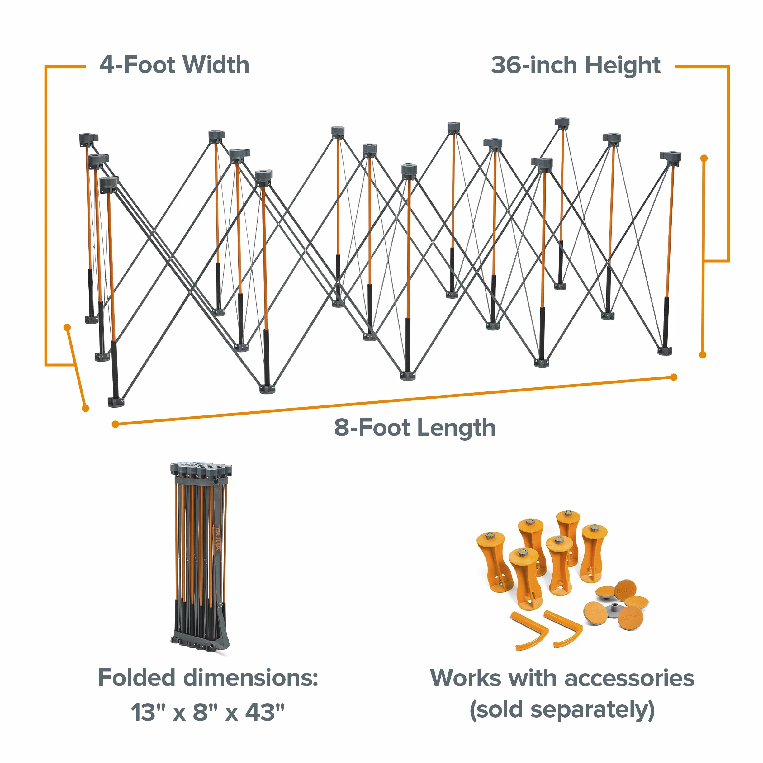 BORA Centipede Tall 1.2 m x 2.4 m x 91.4 cm 15-Strut przenośny stojak roboczy, zawiera pasek do noszenia, CT15
