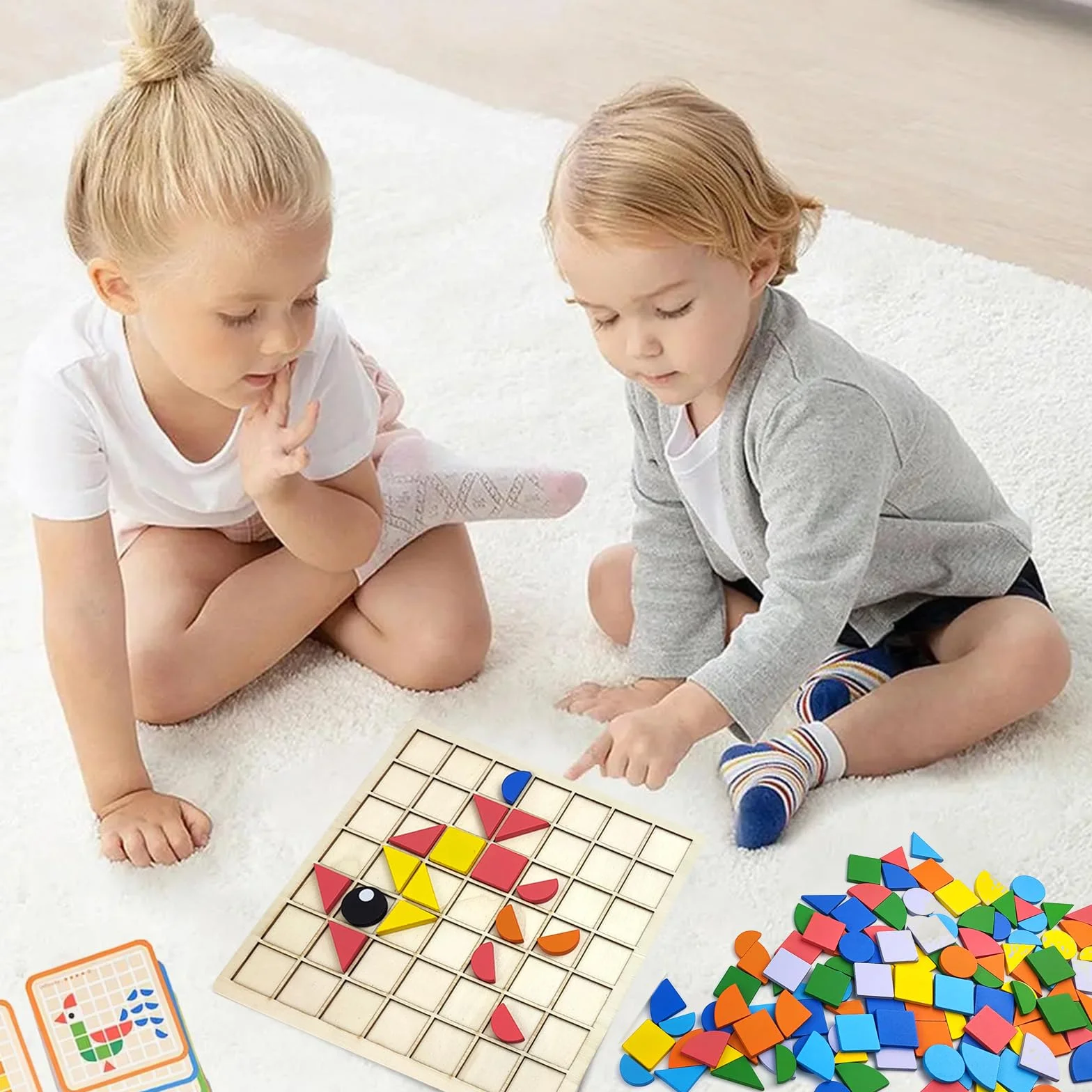 Tangram Drewno, edukacyjna gra mozaikowa dla dzieci 3-6 lat, puzzle kolorów i kształtów, 140 sztuk, 20 kart, gry Montessori, prezent urodzinowy