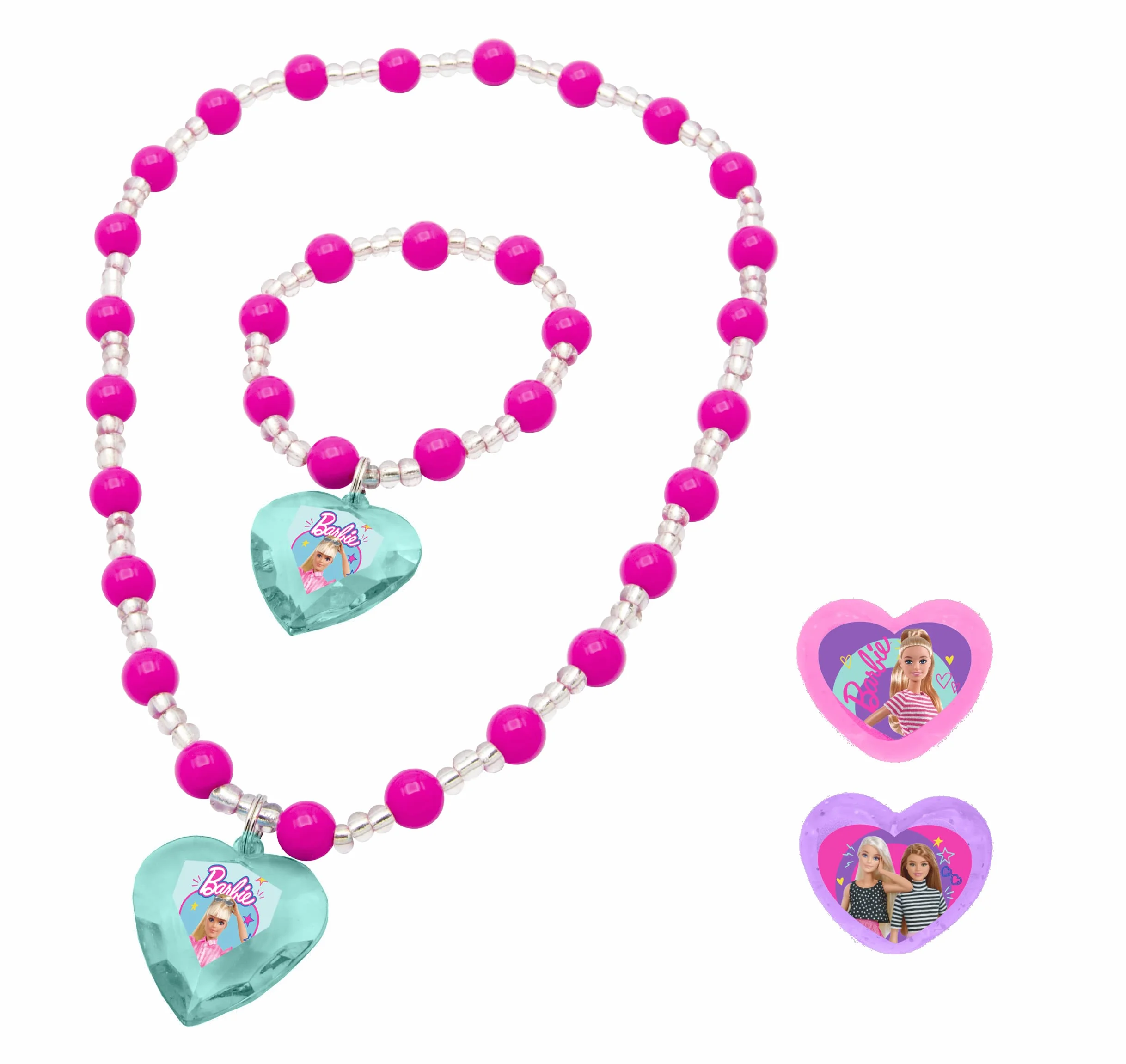 Joy Toy 20211230LLRYLShowerSLEX04021YLAERVW Barbie zestaw biżuterii z bransoletką, łańcuszkiem, 2 pierścieniami, uniseks, dla dzieci, wielokolorowy