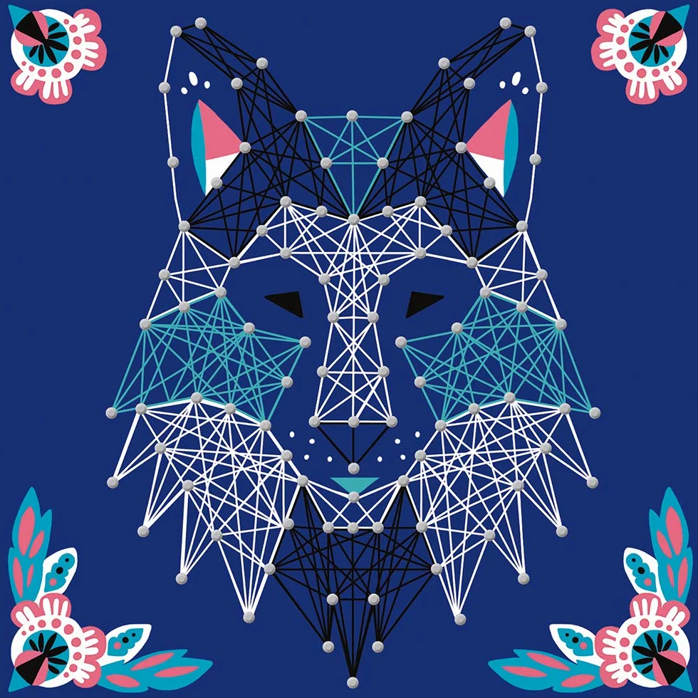 Janod - From 8 years old - Creative Kit - Animal String Art - Decoration Workshops - Creative Leisure - Dexterity and Concentration - J07912