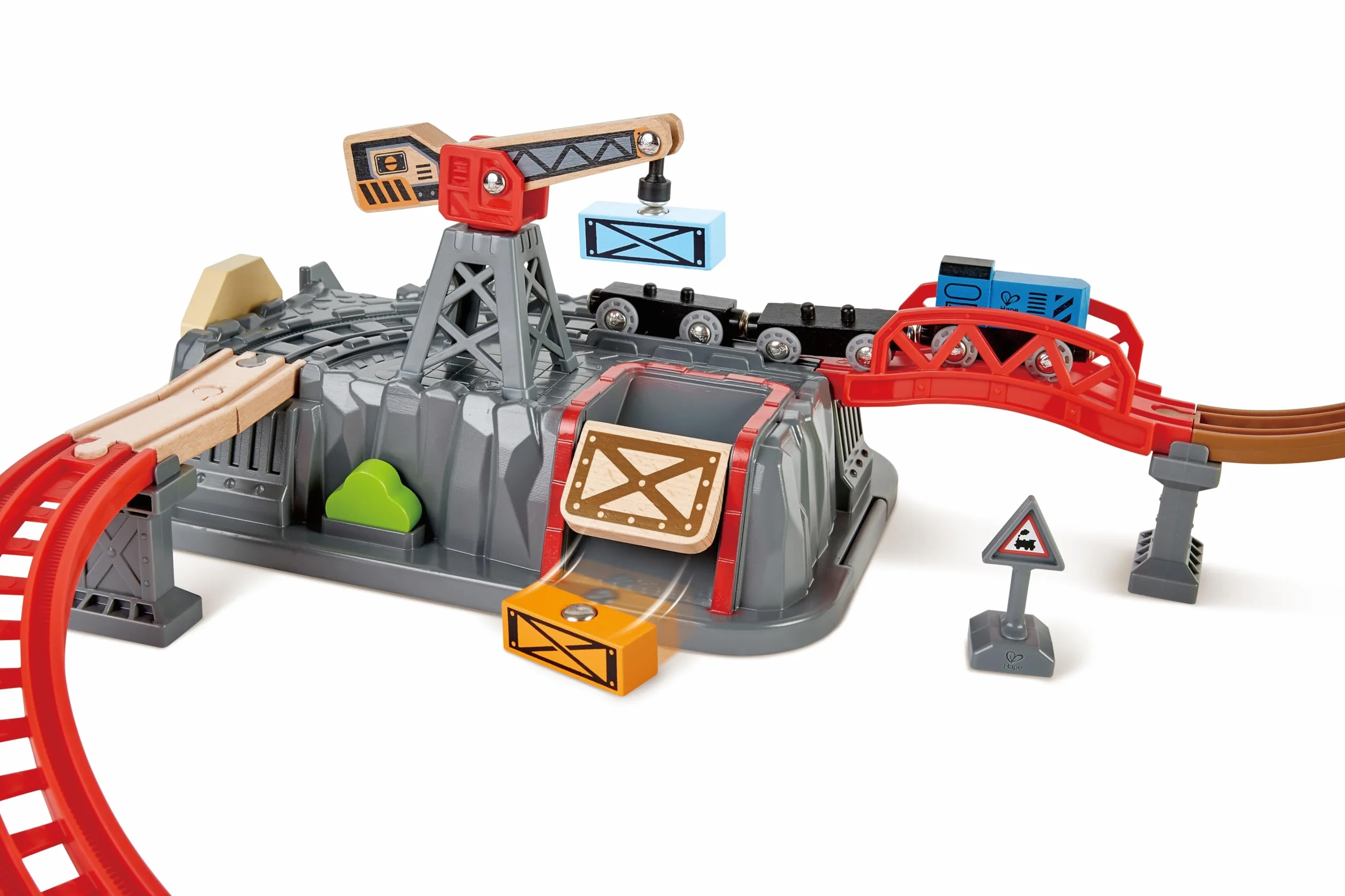 Hape Sustainable Wood Toy Train Railway Bucket 50-Piece Builder Set