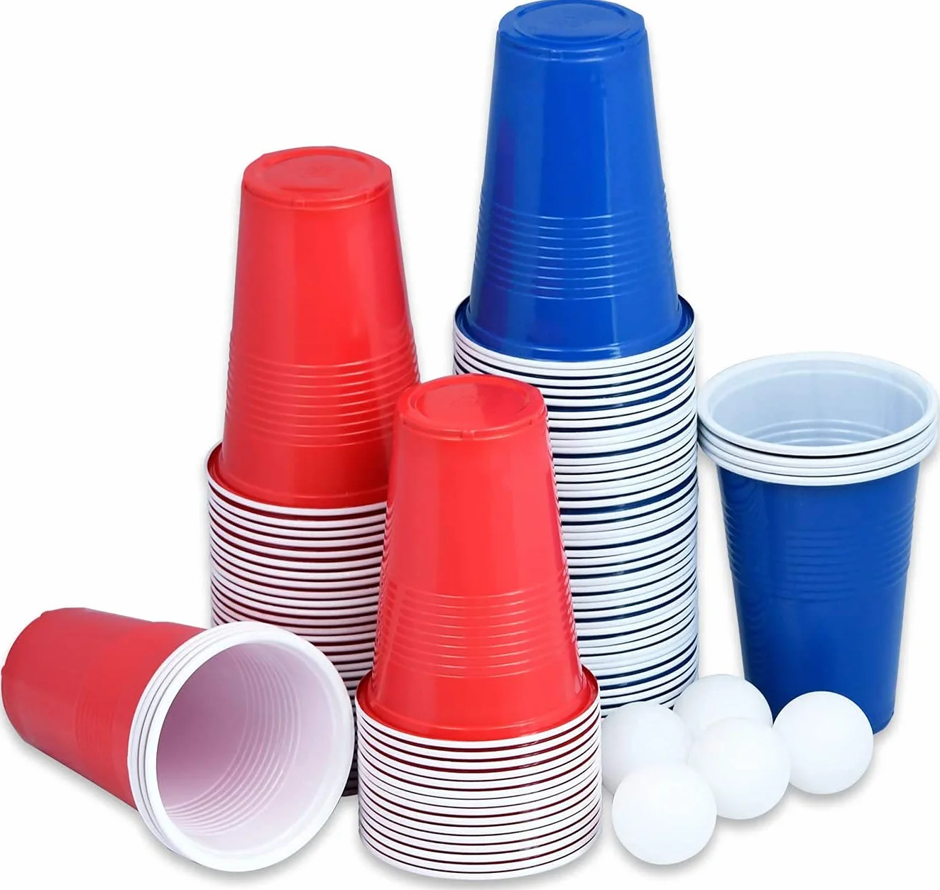 NW Beer Pong składany stół wraz z 100 kubkami (50 czerwonych i 50 niebieskich), 5 piłek, stół do ponga piwnego z regulacją wysokości, do gier imprezowych, gier do picia