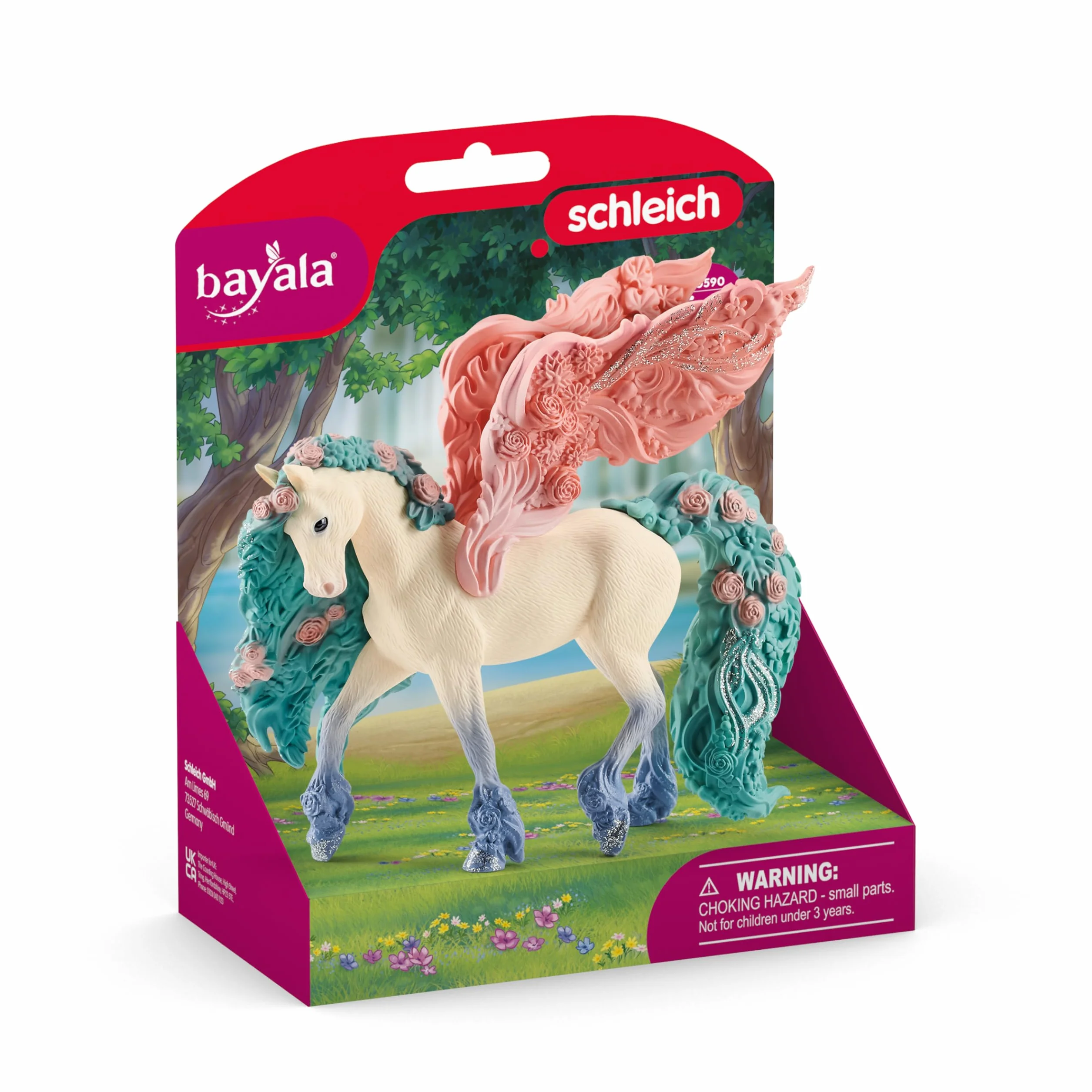schleich BAYALA | Kwiatowy pegaz 70590 | Skrzydła ozdobione kwiatami i brokatem | Fantastyczna figurka kolekcjonerska | Prezent dla dziewczynek i chłopców | Od 5 lat | 14 × 7 × 13 cm