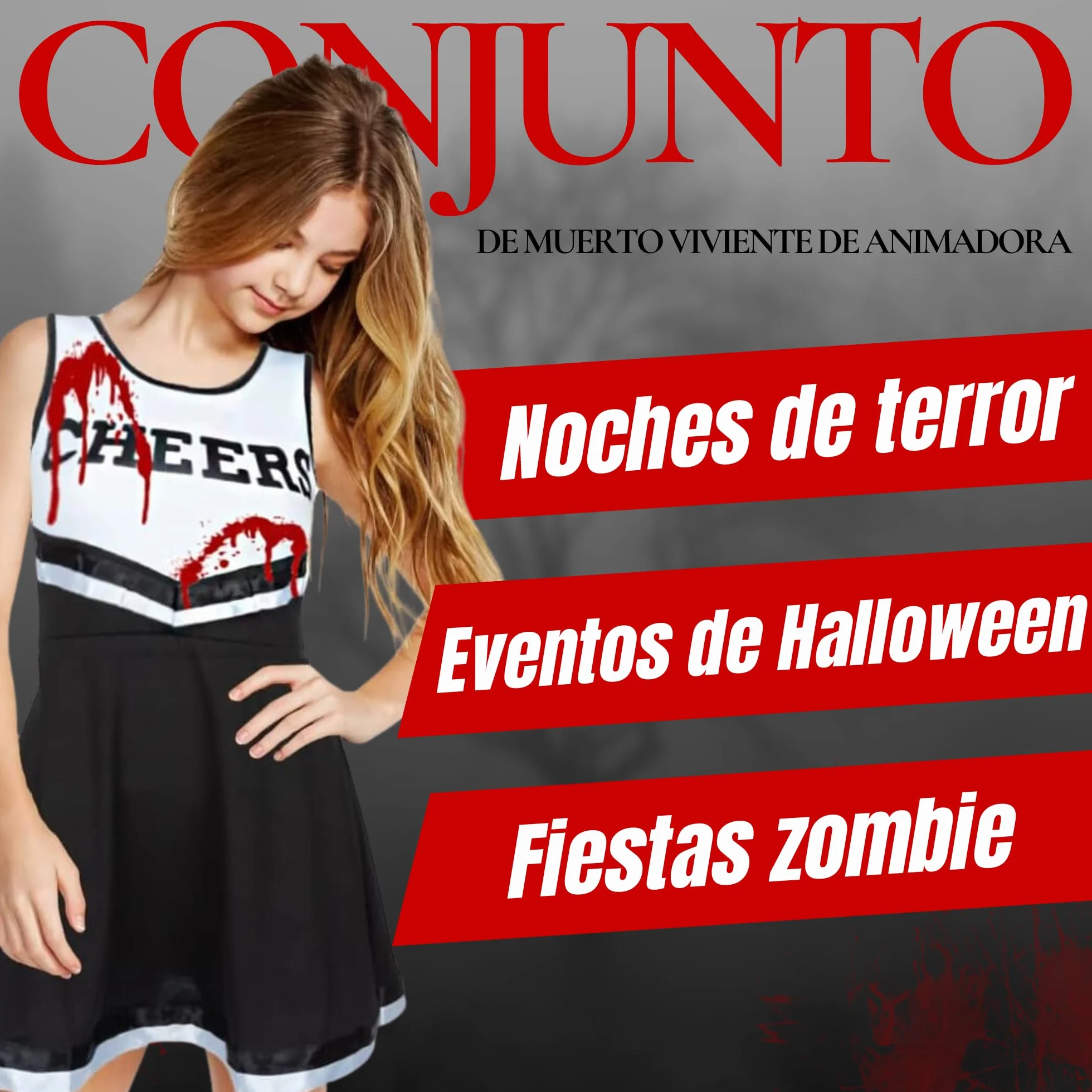 REDSTAR Dziewczyny Halloween Zombie Cheerleader Dead fantazyjny kostium dla dzieci uczennica upiorne dziecko zombie z tubą sztucznej krwi - kostiumy na Halloween imprezy