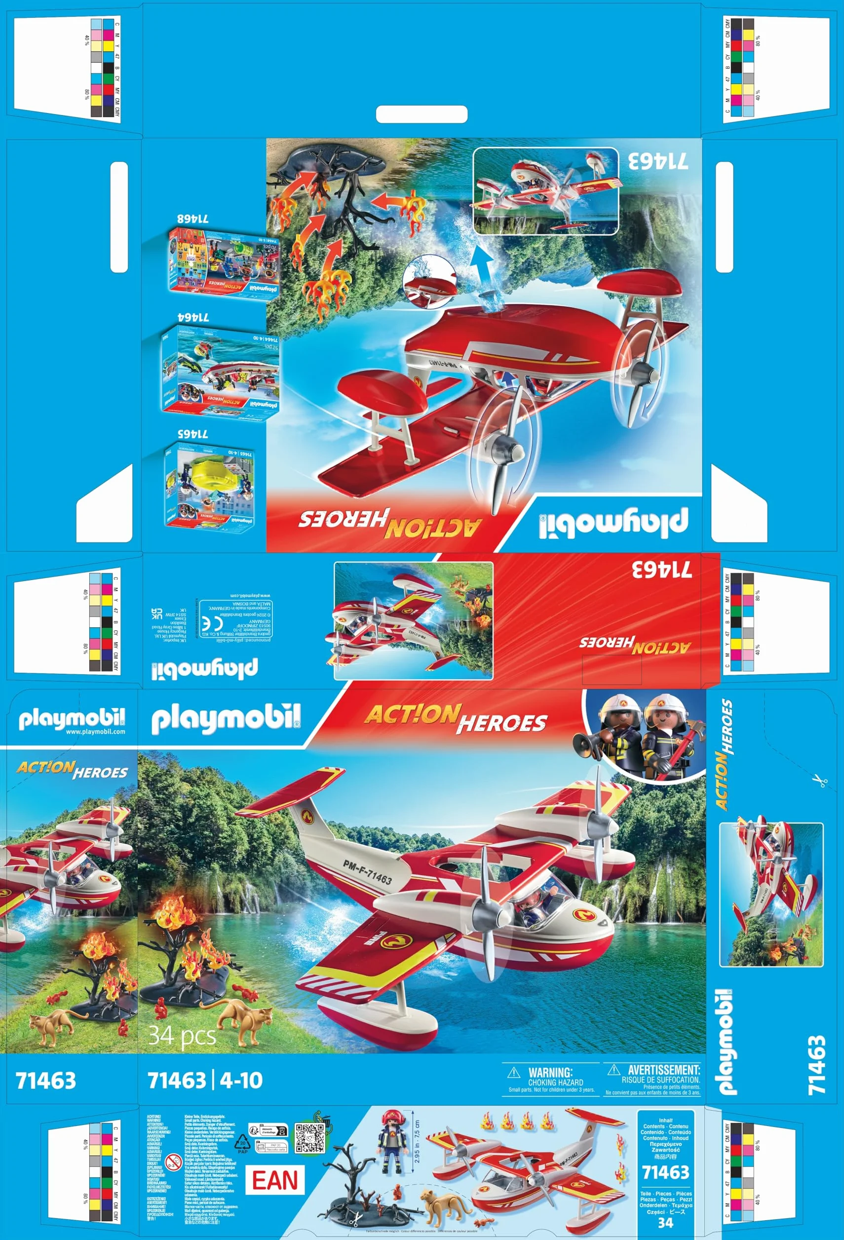 PLAYMOBIL Action Heroes 71463 Samolot straży pożarnej z funkcją gaszenia pożaru, bohaterskie misje ratunkowe. Zabawne i pomysłowe odgrywanie ról, zabawki dla dzieci w wieku od 4 roku życia