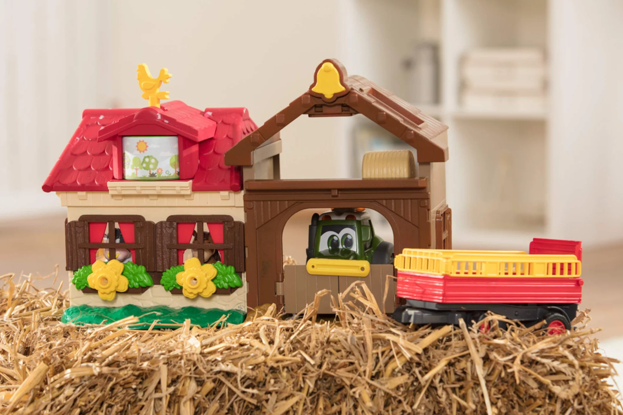 Dickie Toys 203818000 Happy Farm House, przygoda w gospodarstwie rolnym, zestaw dla dzieci od 1 roku życia, traktor, ze zwierzętami, światło i dźwięk