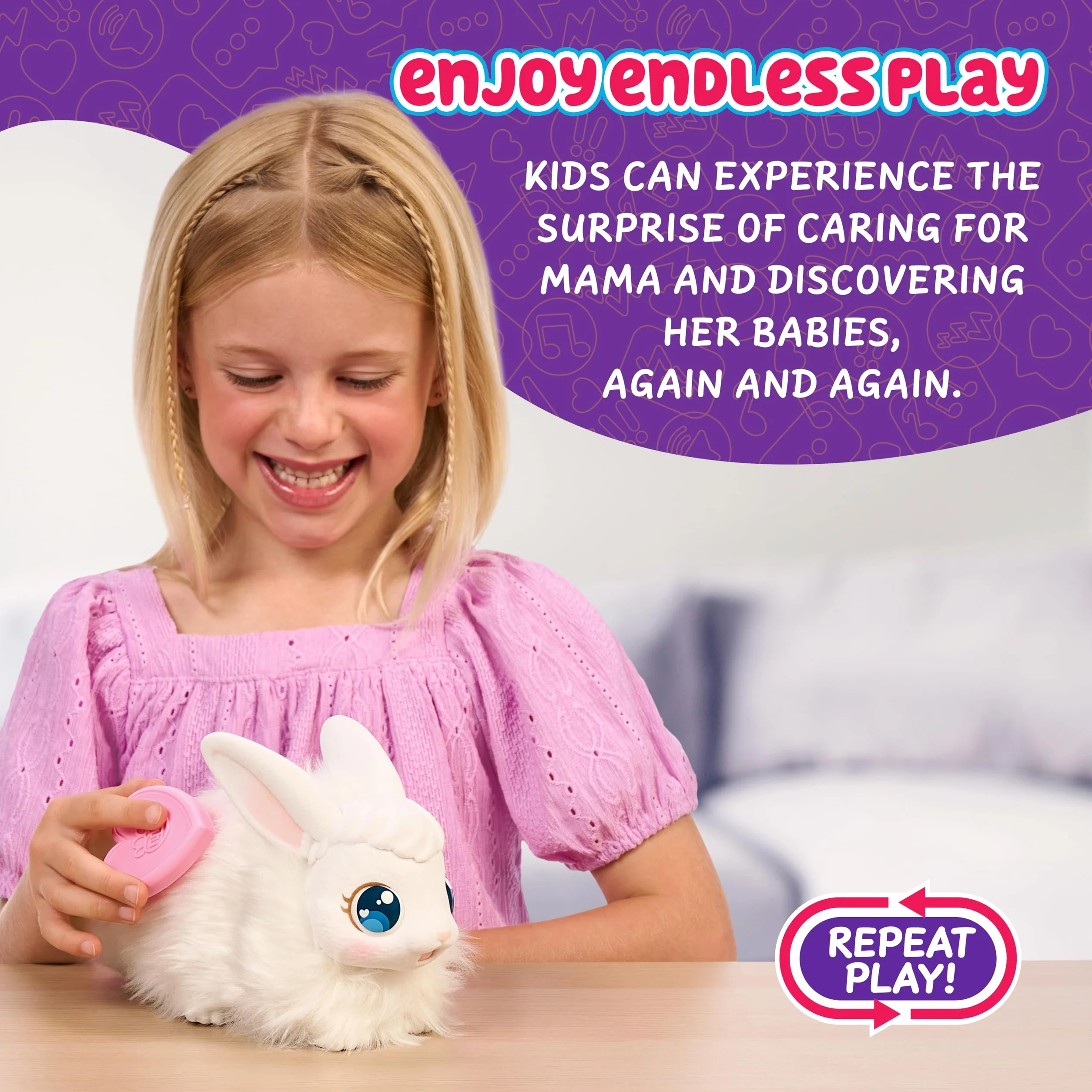 Little Live Pets Mama niespodzianka - Królik Zajmij się mamą Ona spodziewa się 3 dzieci! Interaktywny królik i zestaw do zabawy z króliczkiem Ponad 20 dźwięków i reakcji Akcesoria dla niemowląt od 4