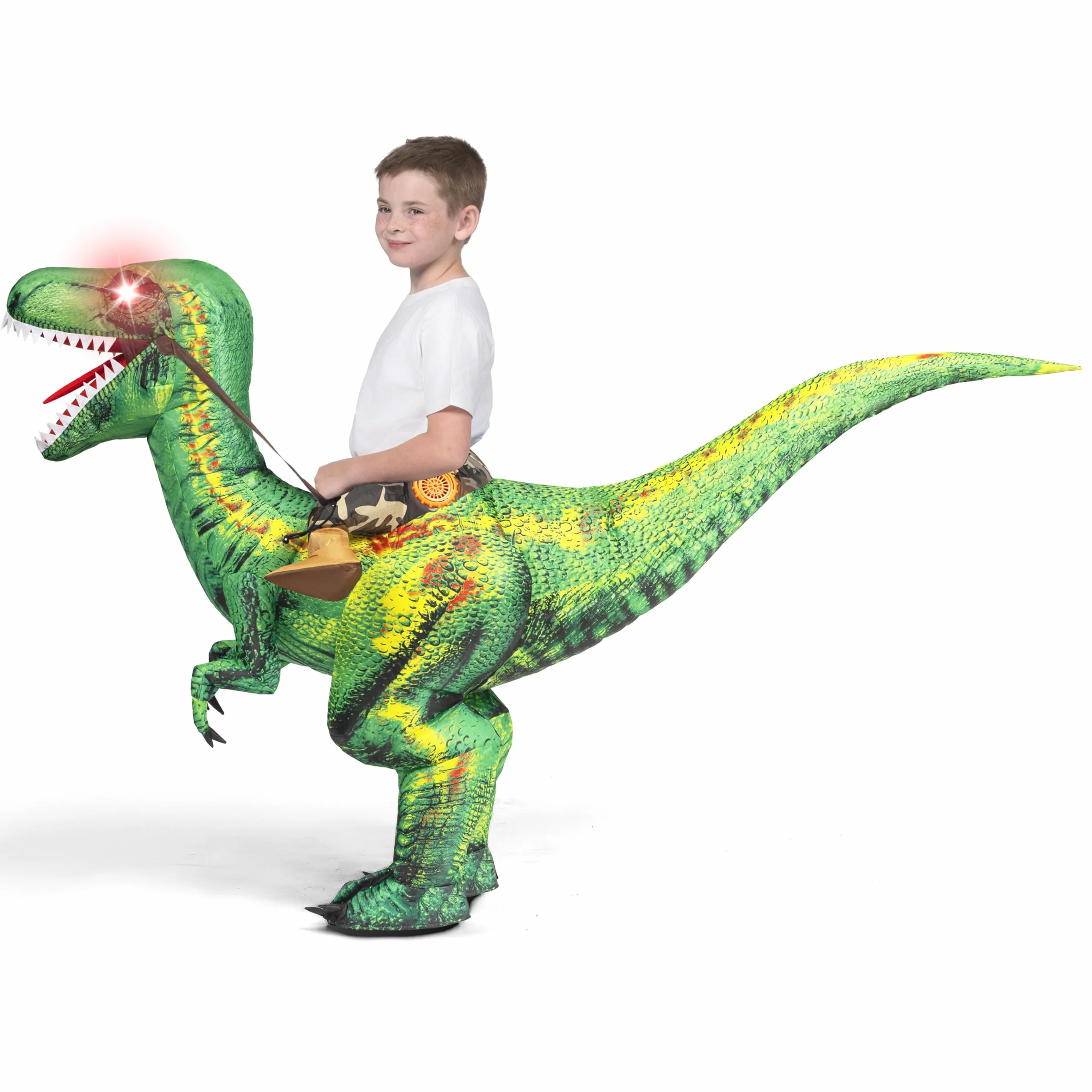 Spooktacular Creations Nadmuchiwany kostium dla dzieci, Halloween Raptor, LED Eyes Ride Raptor Dinozaur wysadzany na imprezę halloweenową