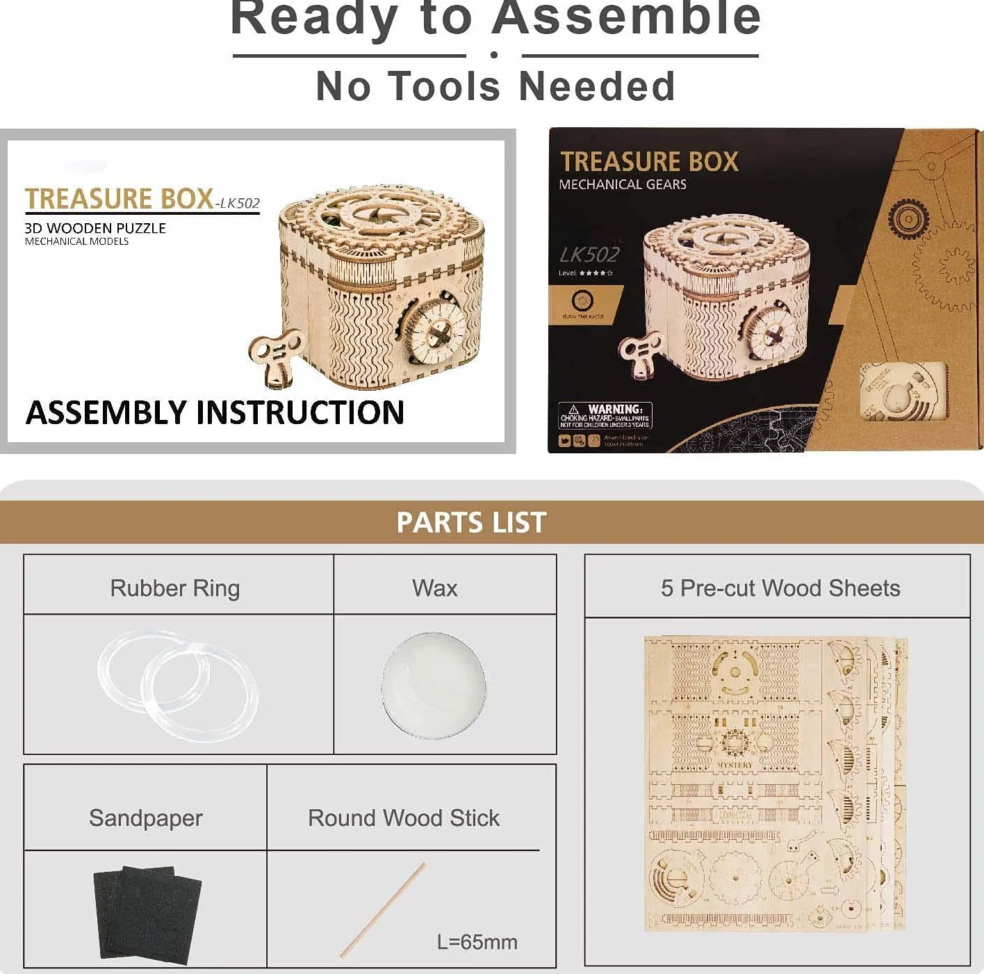 Robotime Zestaw modelowy Pudełko na skarby drewniane puzzle 3D, zestaw konstrukcyjny do budowy