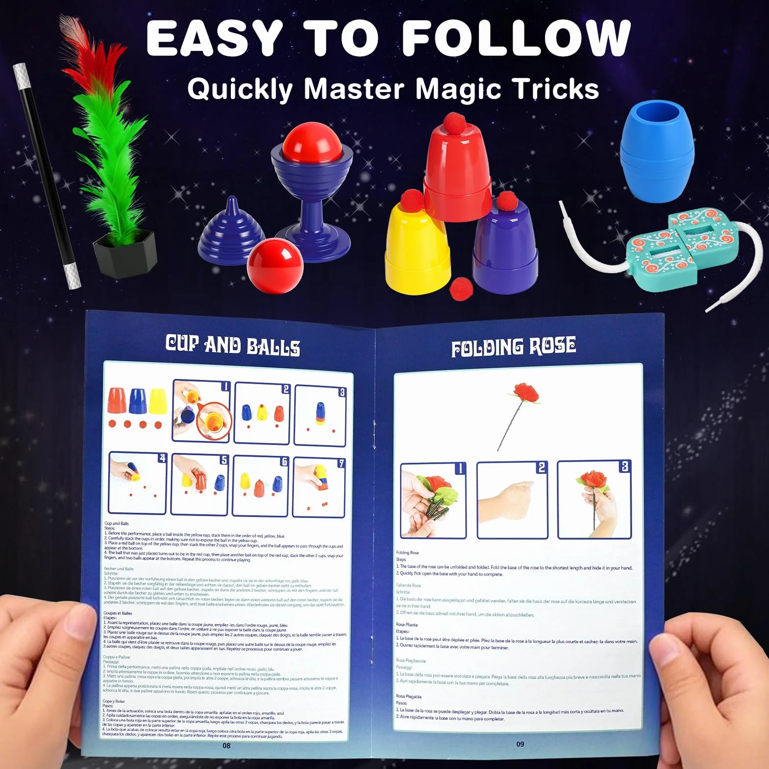 Magiczny zestaw dla dzieci, magiczne sztuczki, z magicznym kapeluszem, instrukcją i kostiumem magika dla dzieci, do zabawy, zabawki dla 6, 7, 8, 9, 10, 11, 12 lat, prezenty dla chłopców i dziewcząt