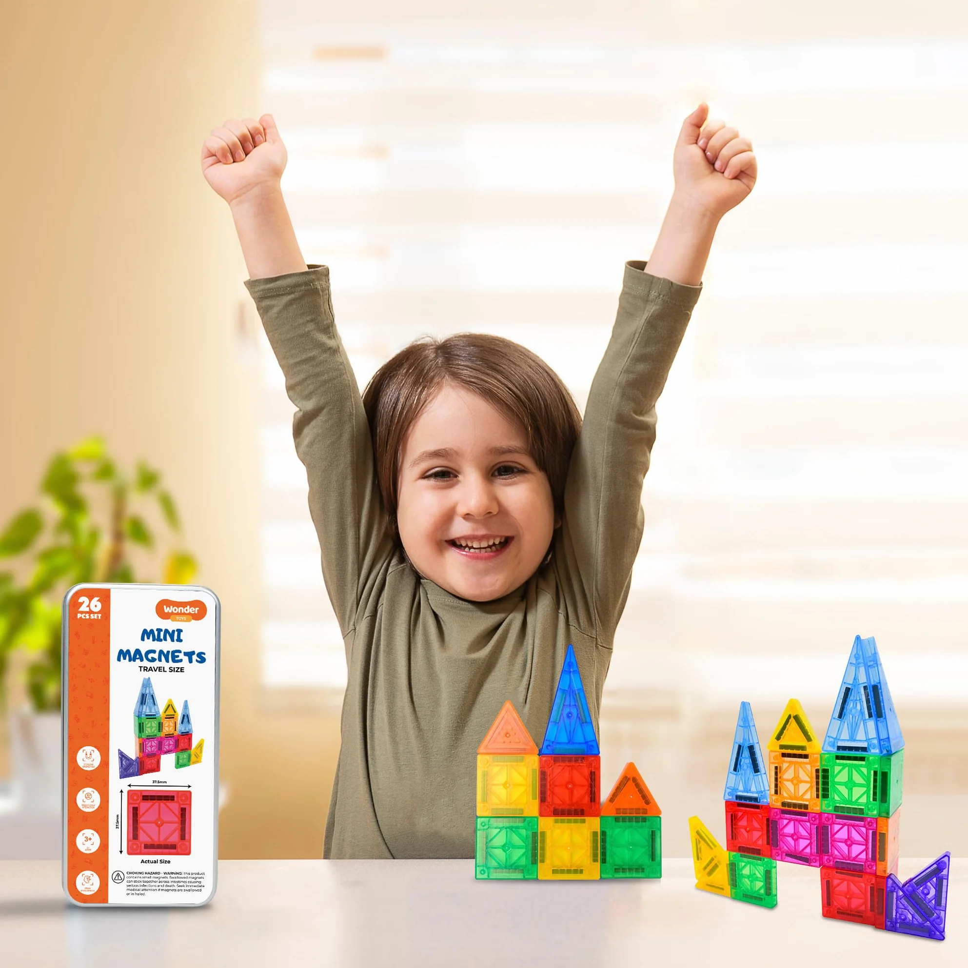 Wonder Toys Mini bloki magnetyczne – 26-częściowy zestaw podróżny, oryginalna magnetyczna zabawka budowlana dla chłopców i dziewczynek w wieku 3-7 lat. Idealne do kreatywnego budowania i nauki zabawy