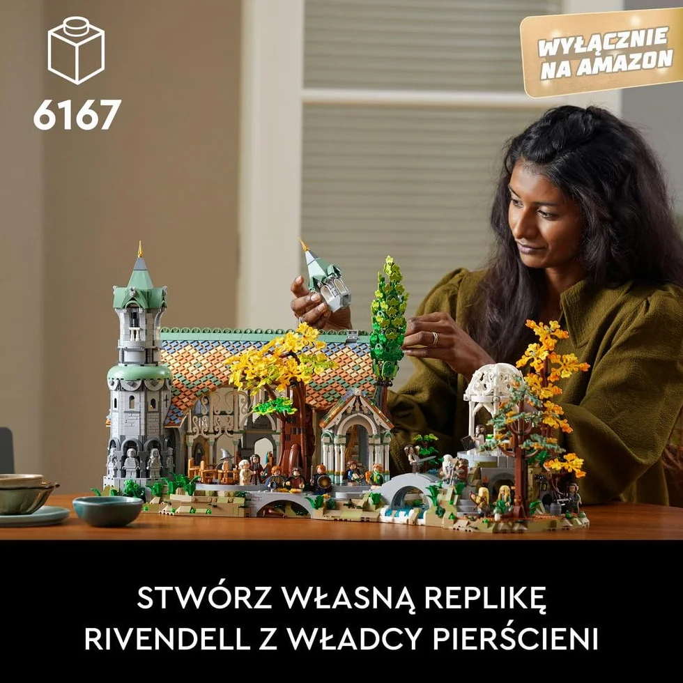 LEGO 10316 Icons WŁADCA PIERŚCIENI: RIVENDELL, duży zestaw klocków konstrukcyjnych dla dorosłych z 15 minifigurkami, w tym Frodo, Sam i Bilbo Baggins, replika Rivendell, pomysł na prezent