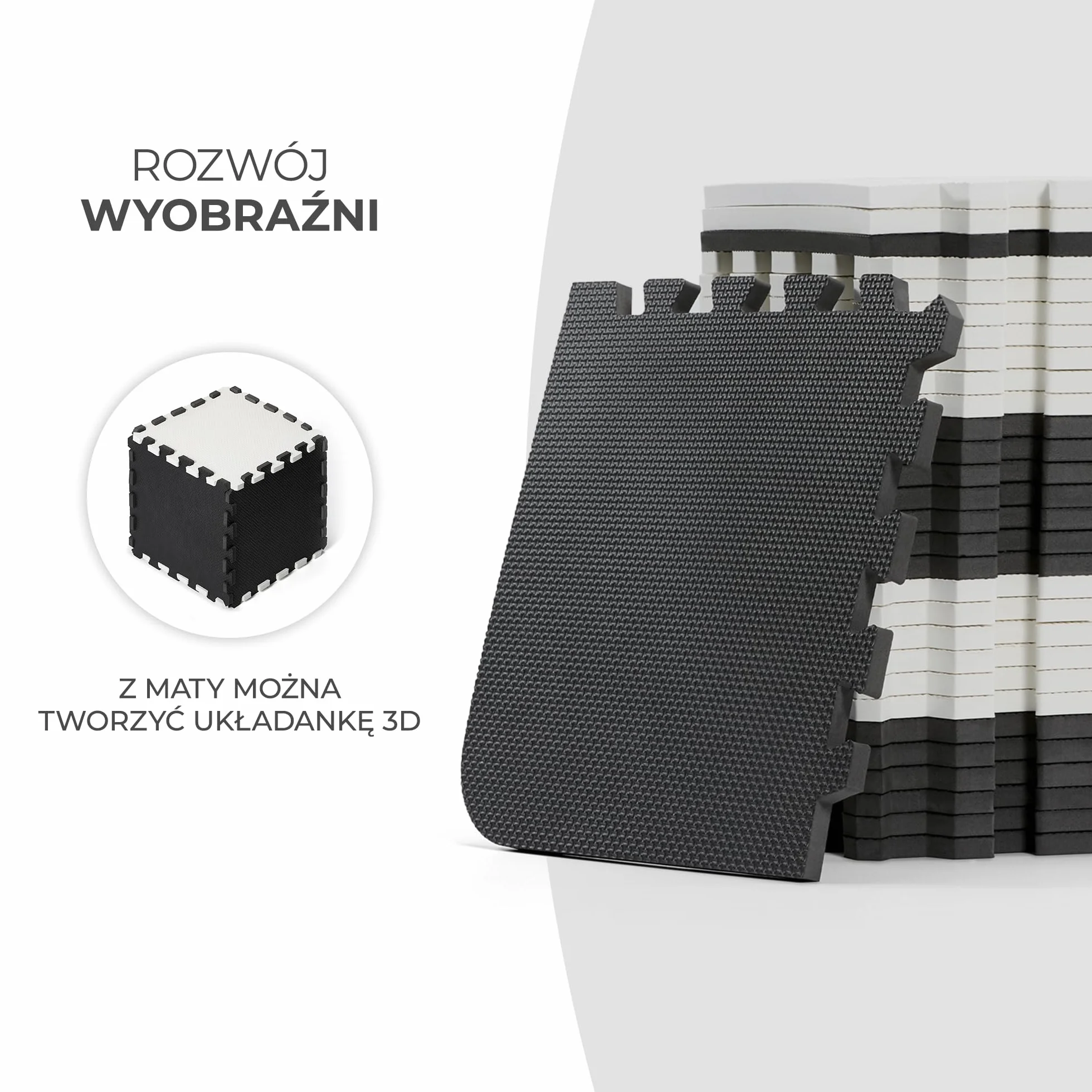Kinderkraft Mata piankowa LUNO, Wielofunkcyjna, Puzzle 30 elementów, Wodoodporna, Izolacja od podłogi, Antypoślizgowa powierzchnia, Łatwe czyszczenie, Torba do transportu w zestawie, Czarno Biały