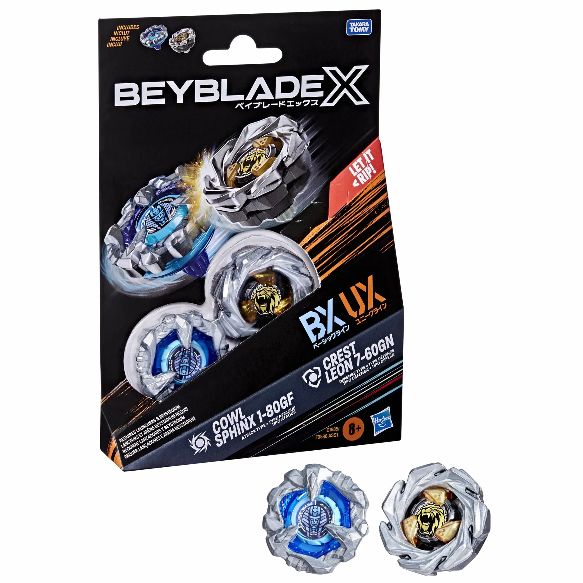 Dwupak bączków Beyblade X Cowl Sphinx 1-80GF i Crest Leon 7-60GN