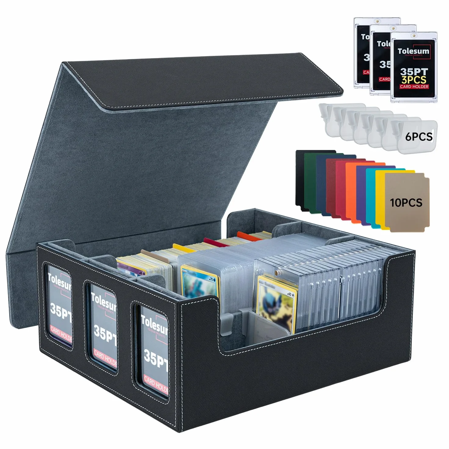 Elegancki i funkcjonalny MTG Deck Box Pudełko na karty 35 PT, pudełko na karty 1800 + z 10 ściankami działowymi i 6 klipsami ogrodzeniowymi, pasuje do kart kolekcjonerskich 3" x 4"
