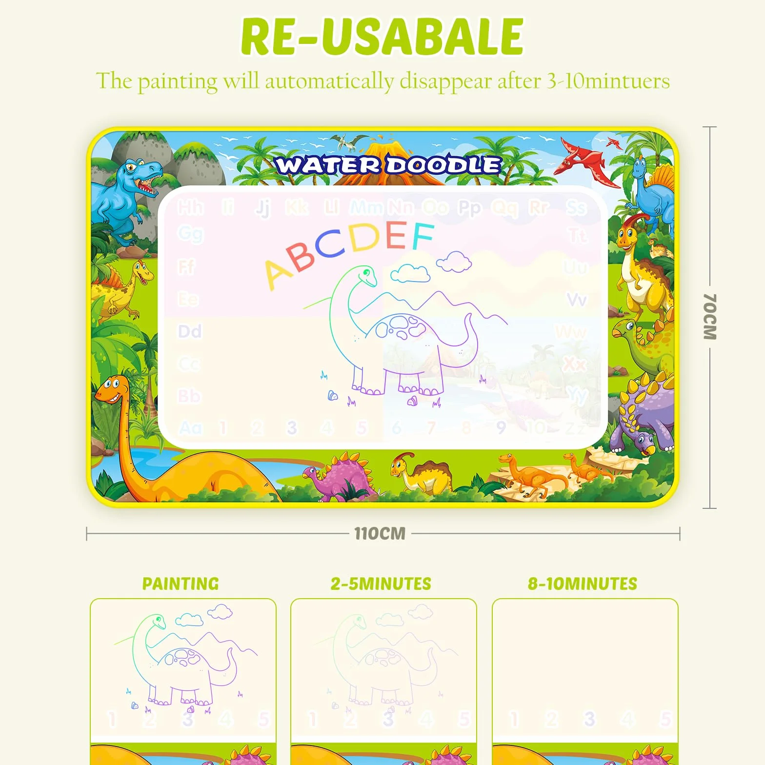 Prezent dla dzieci 1-3 lata - Woda rysunek dywan 110 x 70 cm, zabawka dla niemowląt 1, 2, 3 lata, zabawki edukacyjne dla dzieci olbrzymia kolorowanka mata do malowania prezent dla chłopców i dziewcząt