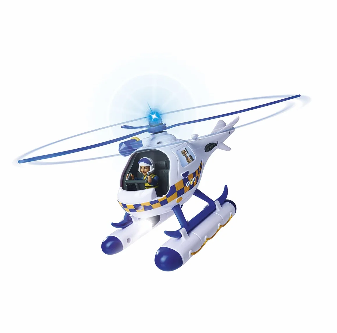 SIMBA 109252537038 Strażak Sam Wallaby Helikopter policyjny 17 cm, światło i dźwięk, ruchoma figurka Rose 7,5 cm i pies