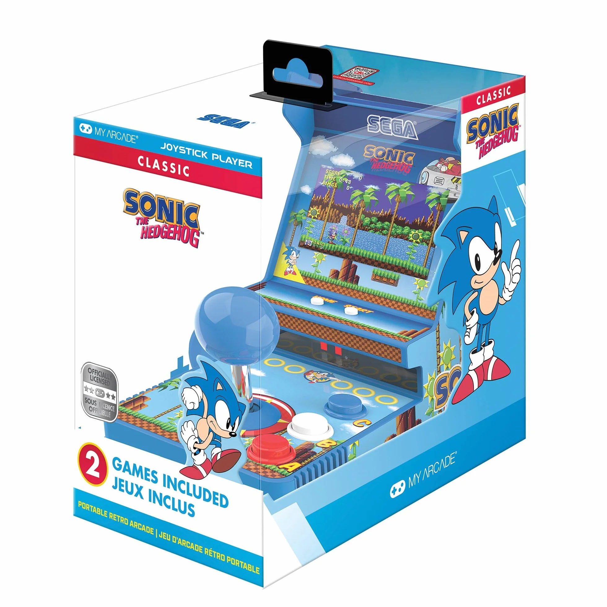 My Arcade Sonic Joystick Player Retro konsola do gier wideo 2 gry w 1 Sega Classic Arcades kolorowy wyświetlacz 3,5 cala