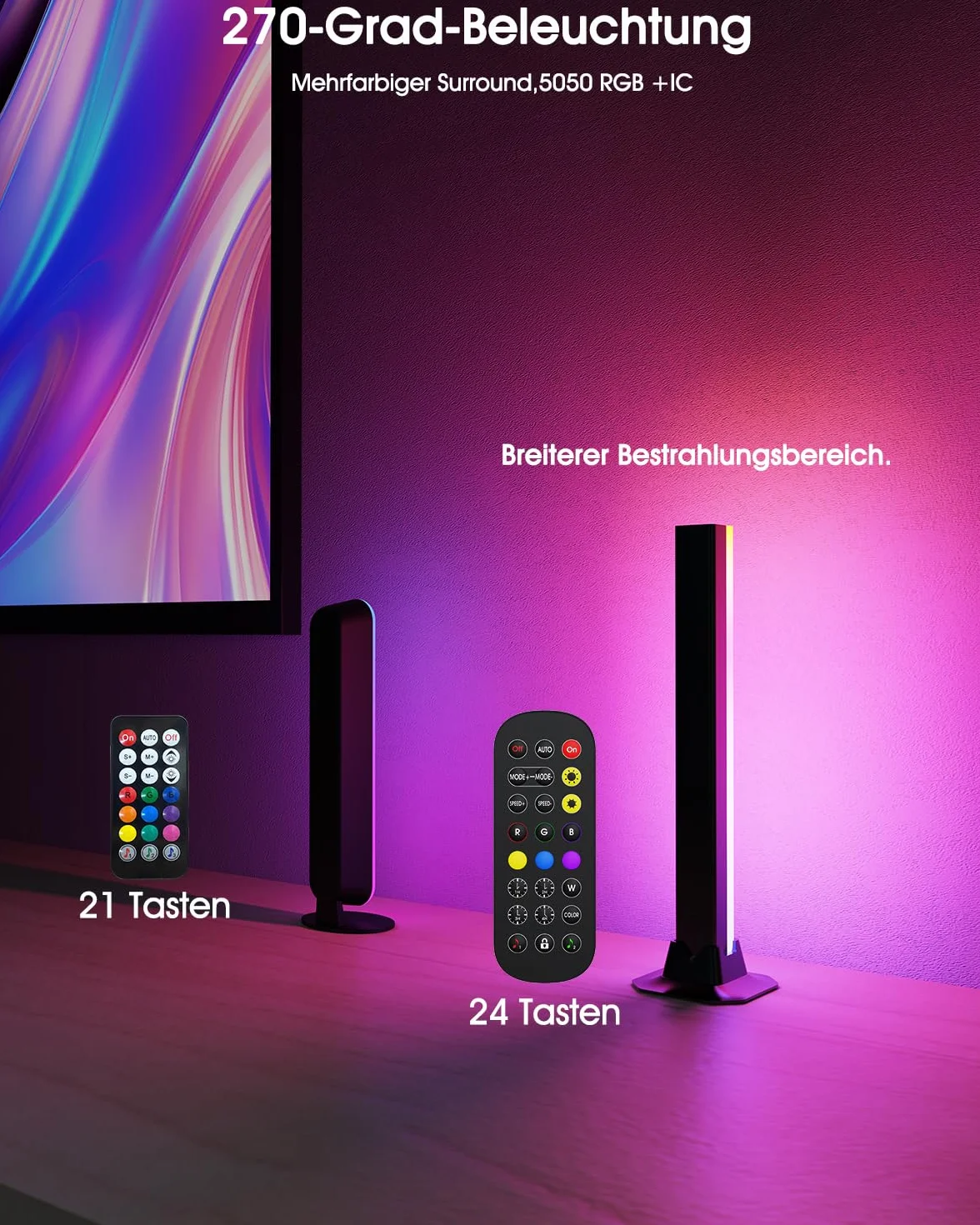 Lampka LED RGB [2 sztuki], lampa gamingowa z podświetleniem tła TV, zasilana przez USB, 32 cm, synchronizacja z muzyką, sterowanie za pomocą aplikacji, lampa otoczenia z pilotem zdalnego sterowania