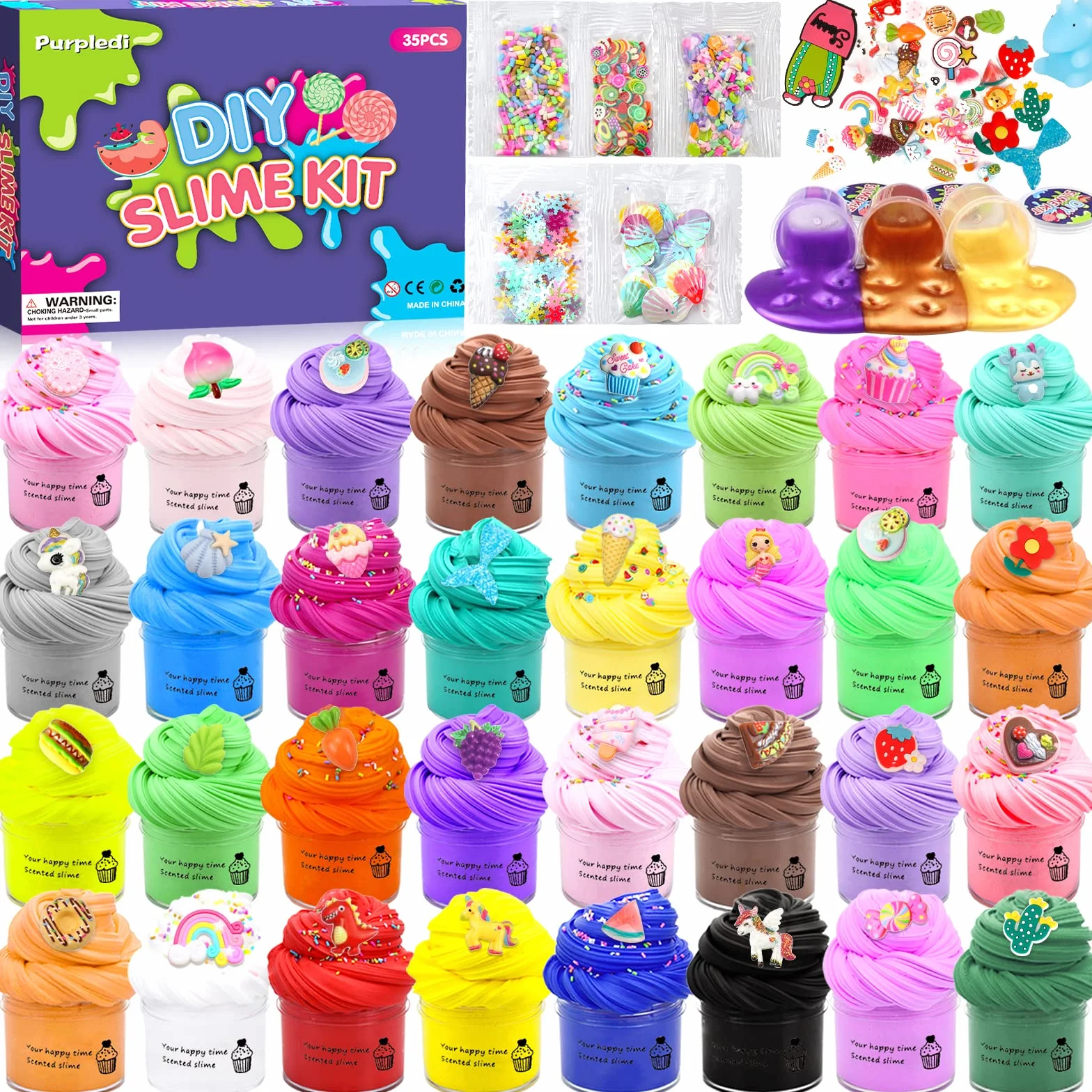 Purpledi Fluffy Slime zestaw 35 sztuk, super miękkie masło DIY, zabawka dla dzieci, prezent dla dzieci, na imprezę, dla dziewcząt i chłopców, miękki i rozciągliwy
