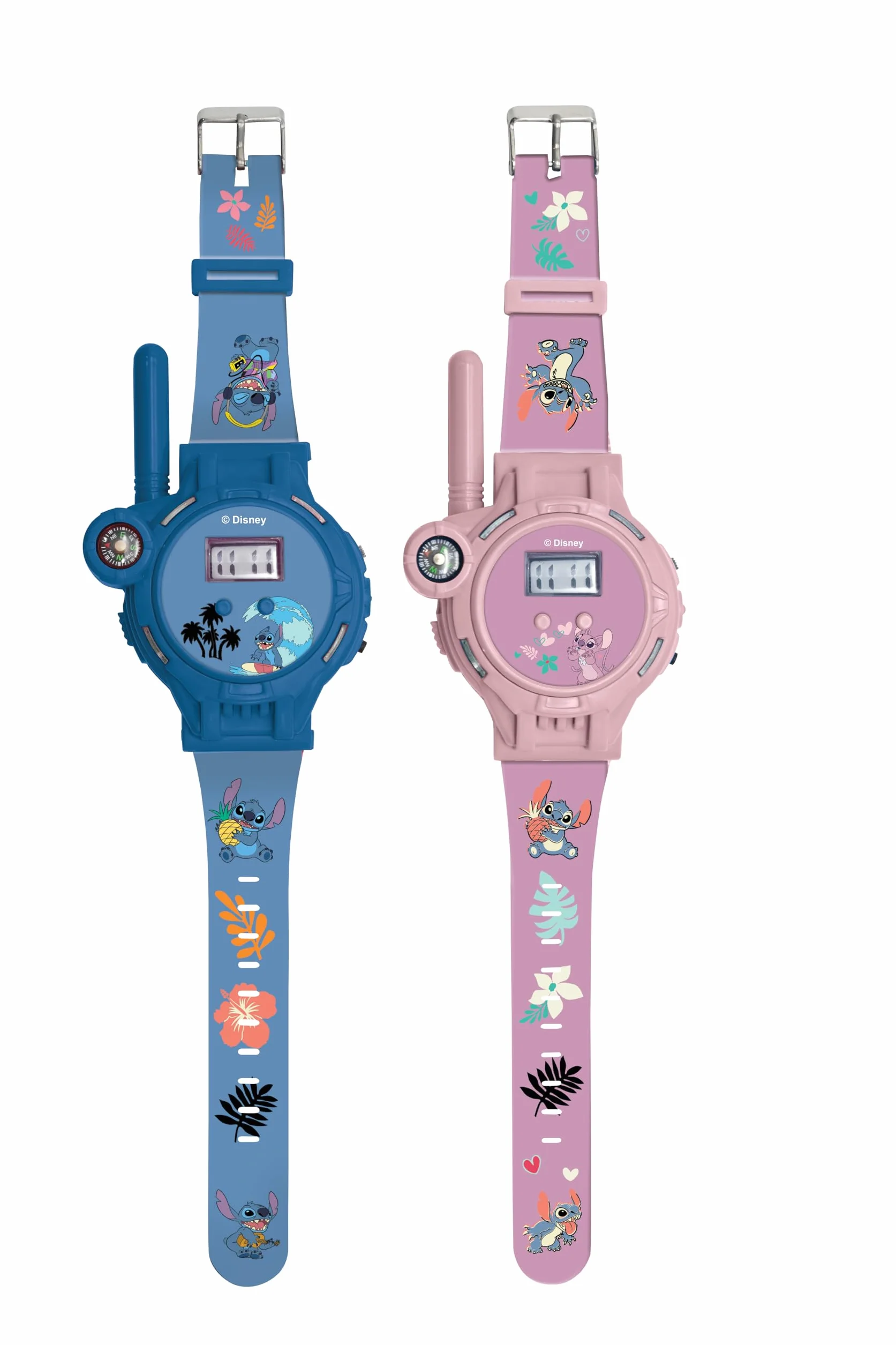 Lexibook, Disney Stitch, Zegarki Krótkofalówkowe, 2 Sztuki, Zasięg do 200 M, Latarka, Kompas, do Ładowania, Niebieski i Różowy, DMWTW1D