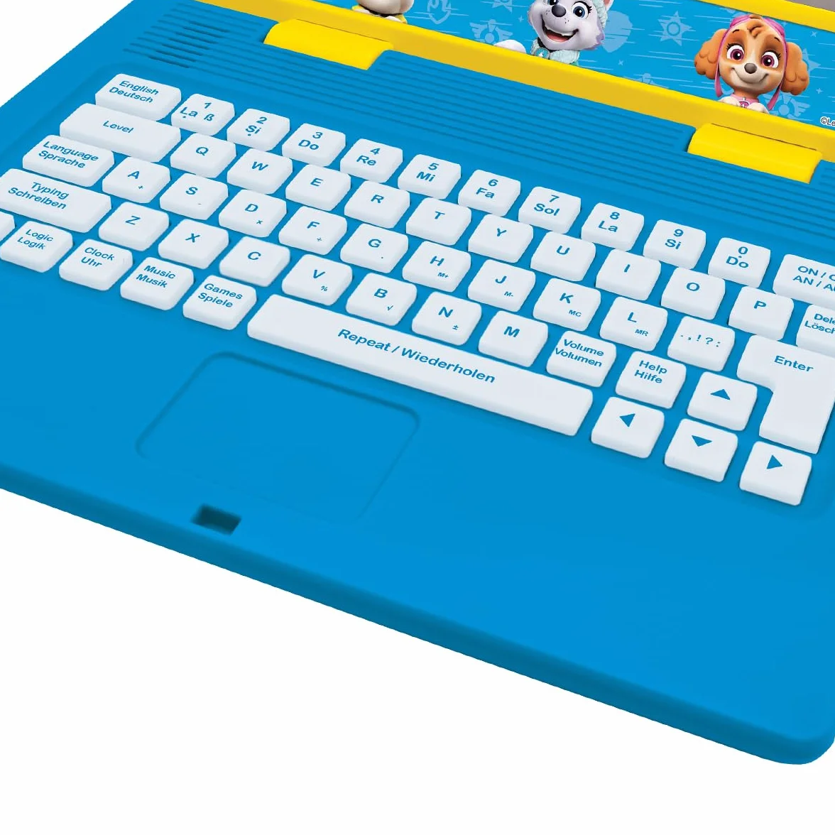 Lexibook, Psi Patrol, Dwujęzyczny i Edukacyjny Laptop w Języku Niemieckim, Angielskim, Zabawka dla Dzieci, 170 Aktywności do Nauki, Gier i Muzyki, Duży Ekran, Niebieski, Żółty, JC599PAi3