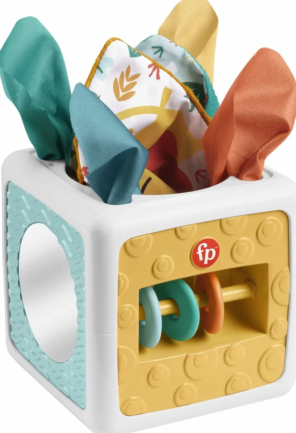 Fisher-Price Kostka sensoryczna Pudełko chusteczek zabawka dla niemowląt, zabawa na brzuszku, szeleszczące zabawki, HML64