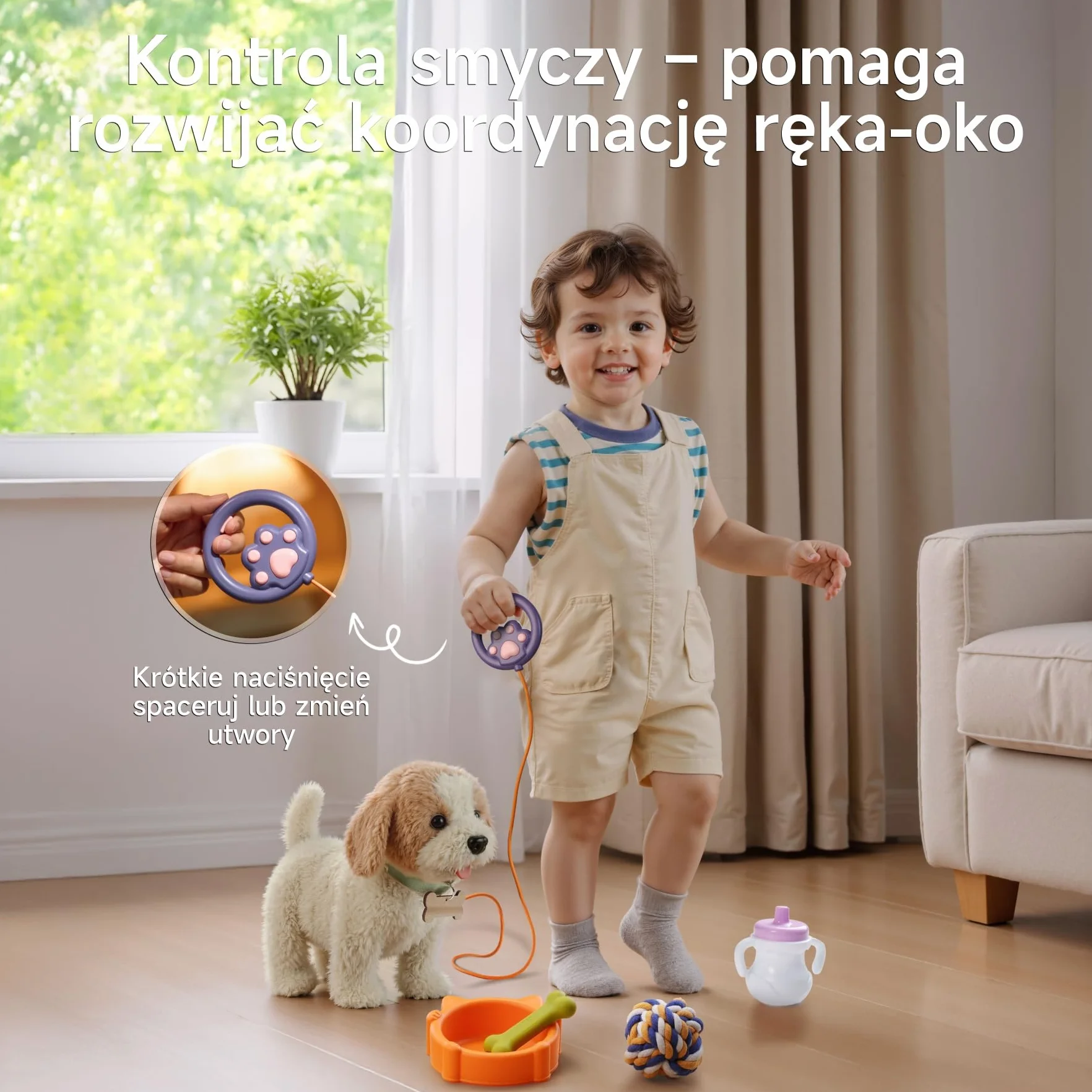 OR OR TU Chodzące Pies zabawki dla psów dla dzieci, chodzenie i szczekanie na smyczy, realistyczne interaktywne zabawki dla psów Pluszowy elektroniczny szczeniak dla dzieci 3+ lat Dziewczynki Chło