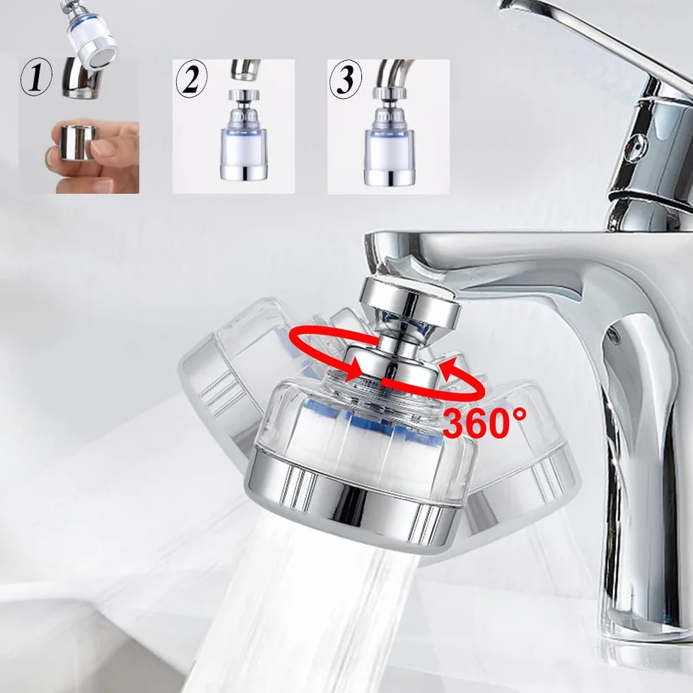2 sztuki filtrów do wody, kran, obracany o 360°, filtr do kranu z 6 elementami filtrującymi z bawełny PP, odpowiedni do domu, umywalki, kuchni i łazienki