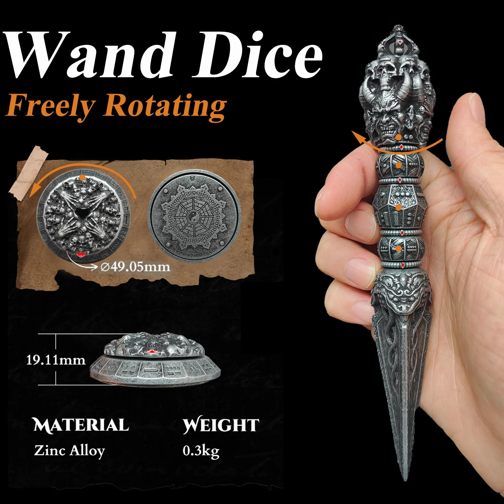 Różdżka kości do DND Dungeons and Dragons DND Metal Fidget Spinner kości do D20 D12 D10 D8 D6 D4 D% Goblin Collection (czarne)