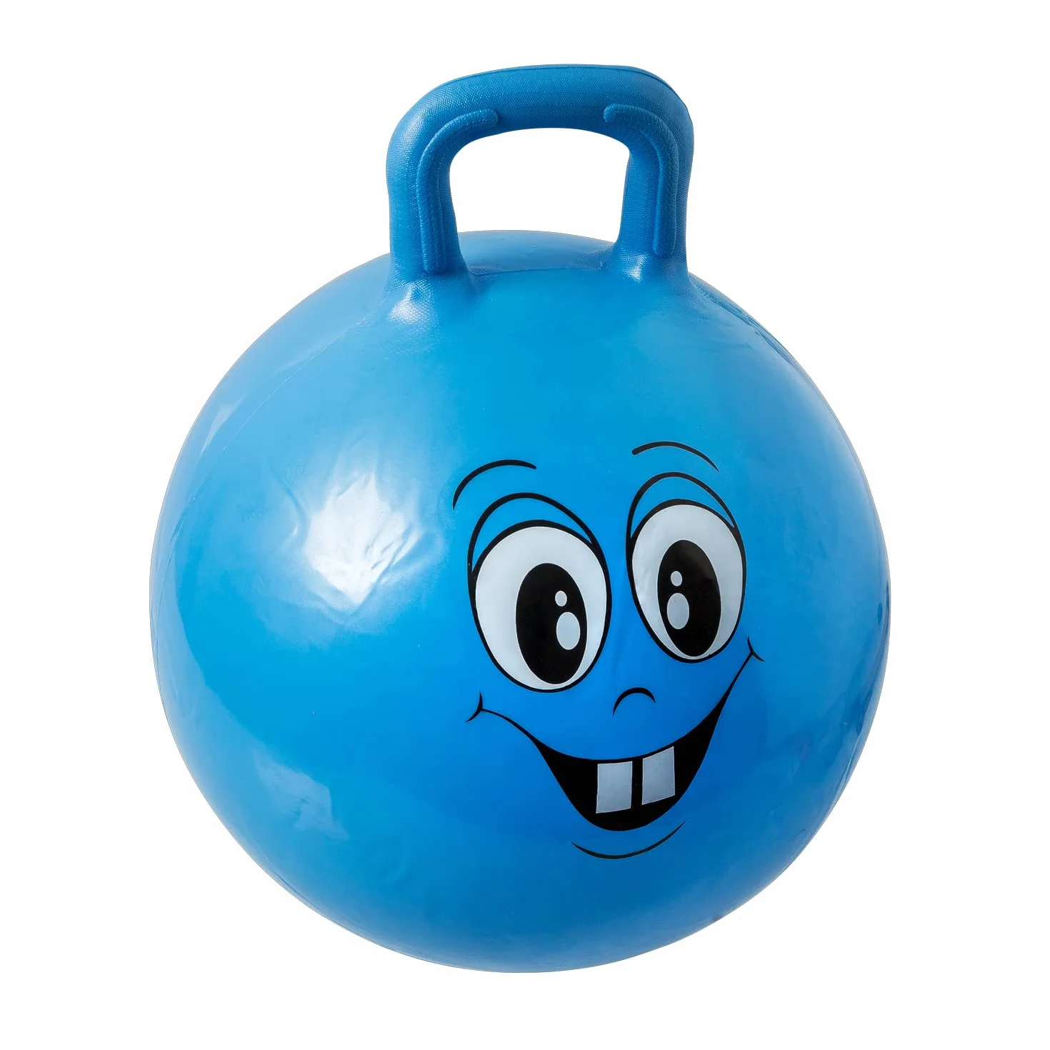 Idena 40094 - piłka do skakania Happy Face w kolorze niebieskim, średnica ok. 45-50 cm, obciążenie do 50 kg, idealna na lato, do parku lub przedszkola