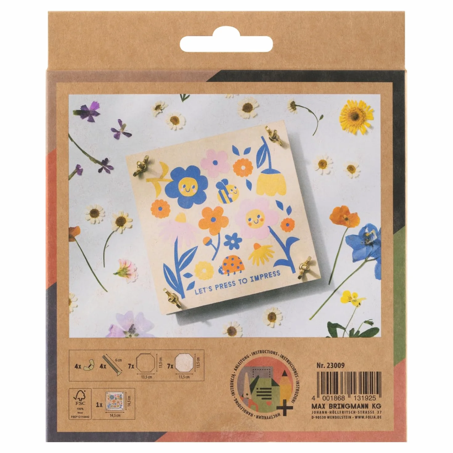 folia 23009 - Prasa do kwiatów FLOWER PRESS wykonana z drewna, dla dzieci i dorosłych, 14,5 x 14,5 cm, do prasowania i suszenia roślin, traw lub kwiatów