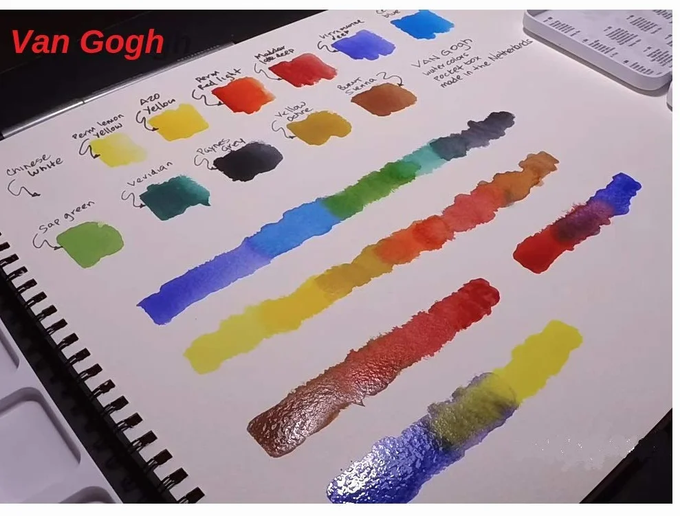 Van Gogh 24 farby akwarelowe z pędzlem, metalowe pudełko