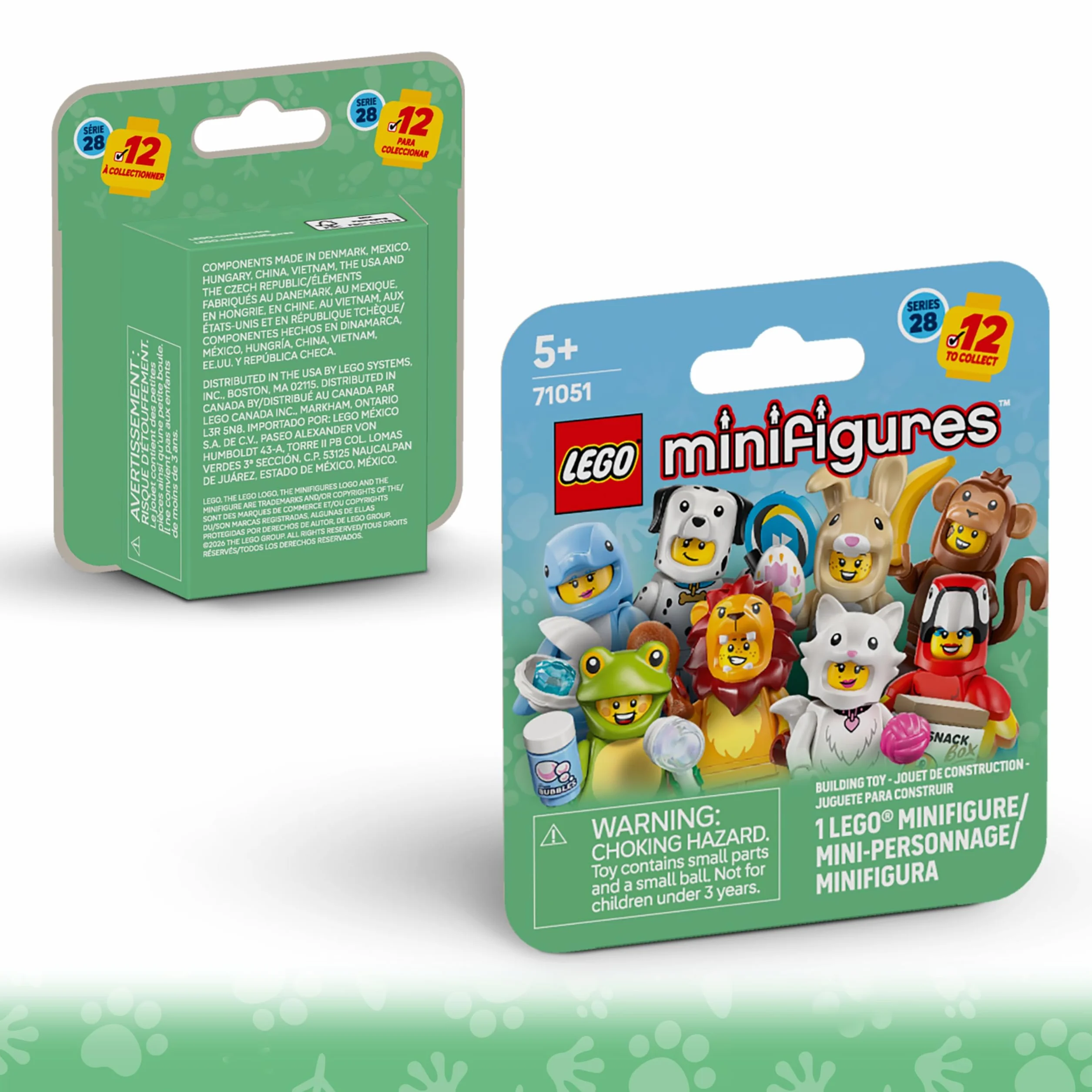 Lego Minifigurki z serii 28 z 12 figurkami: kompletny zestaw minifigurek Lego serii 71051 zwierzęta (w zestawie z płytkami z nadrukiem)