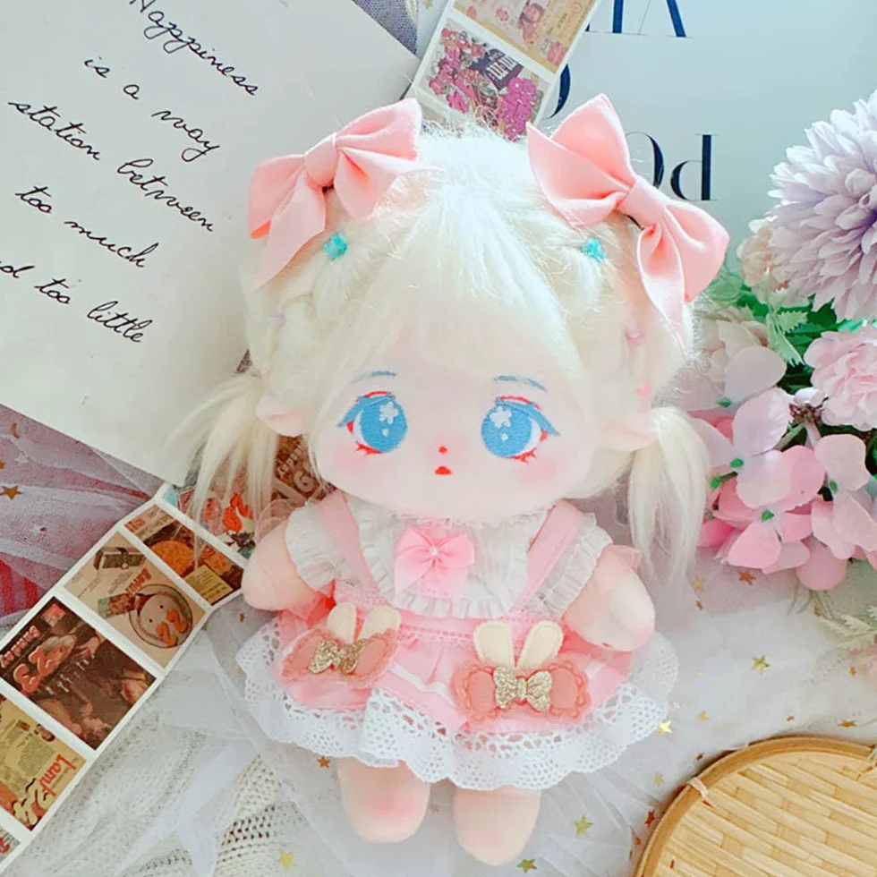 niannyyhouse 20 cm pluszowe ubrania dla lalek różowe nakrycie głowy koszula spódnica 20 cm miękka wypchana pluszowa zabawka przebranie