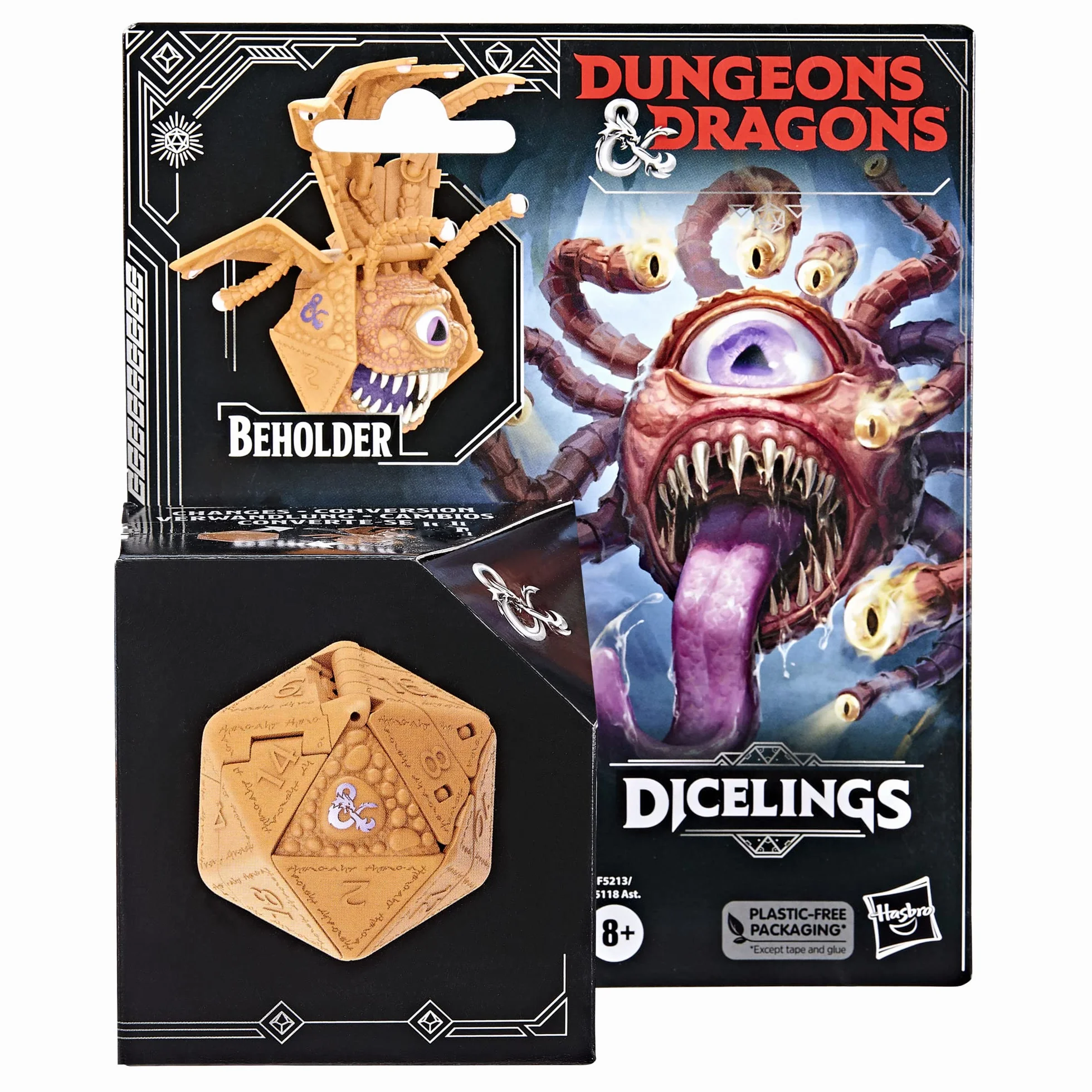 Hasbro - Dungeons & Dragons Avalon Hill, Dicelings Beholder, Monstruo D&D Coleccionable, Dado d20 Gigante Que se Convierte en Figura de acción, Dados para Juego de rol,F5213